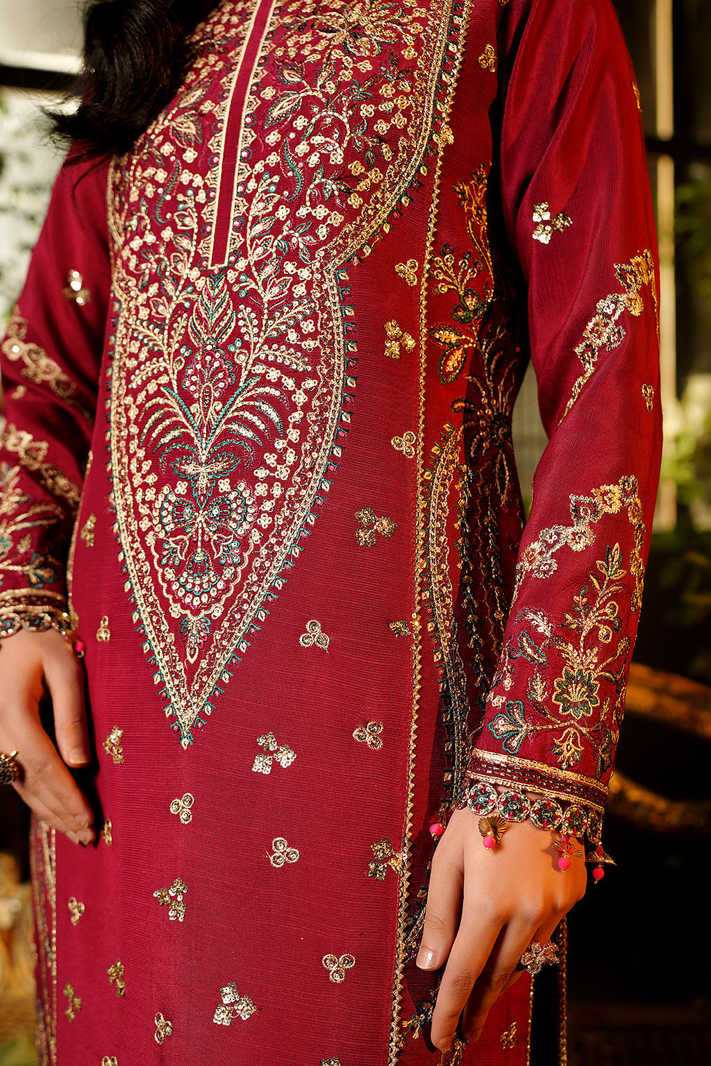 Maryams | Bekhudi Formals | Hoorain-BR-06 M Haute Red Raw Silk