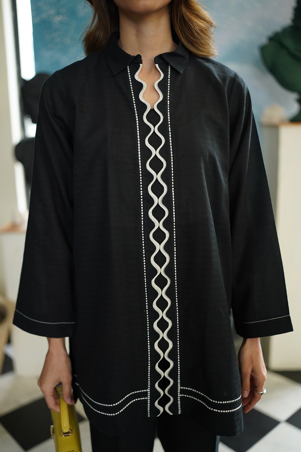 Sahar | Ready to Wear Basics | Midnight Embrace M Black Dobby Jacquard