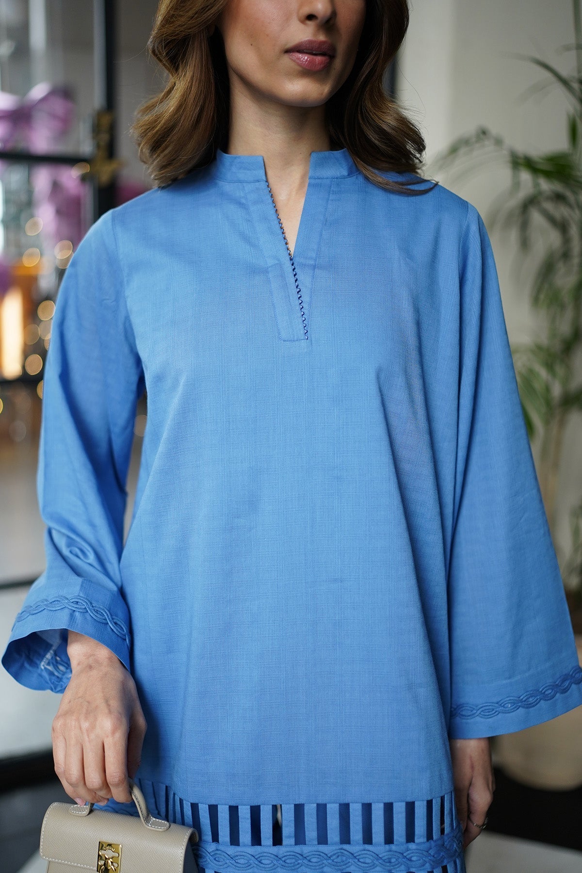 Sahar | Ready to Wear Basics | Azure Elegance M Blue Dobby Jacquard