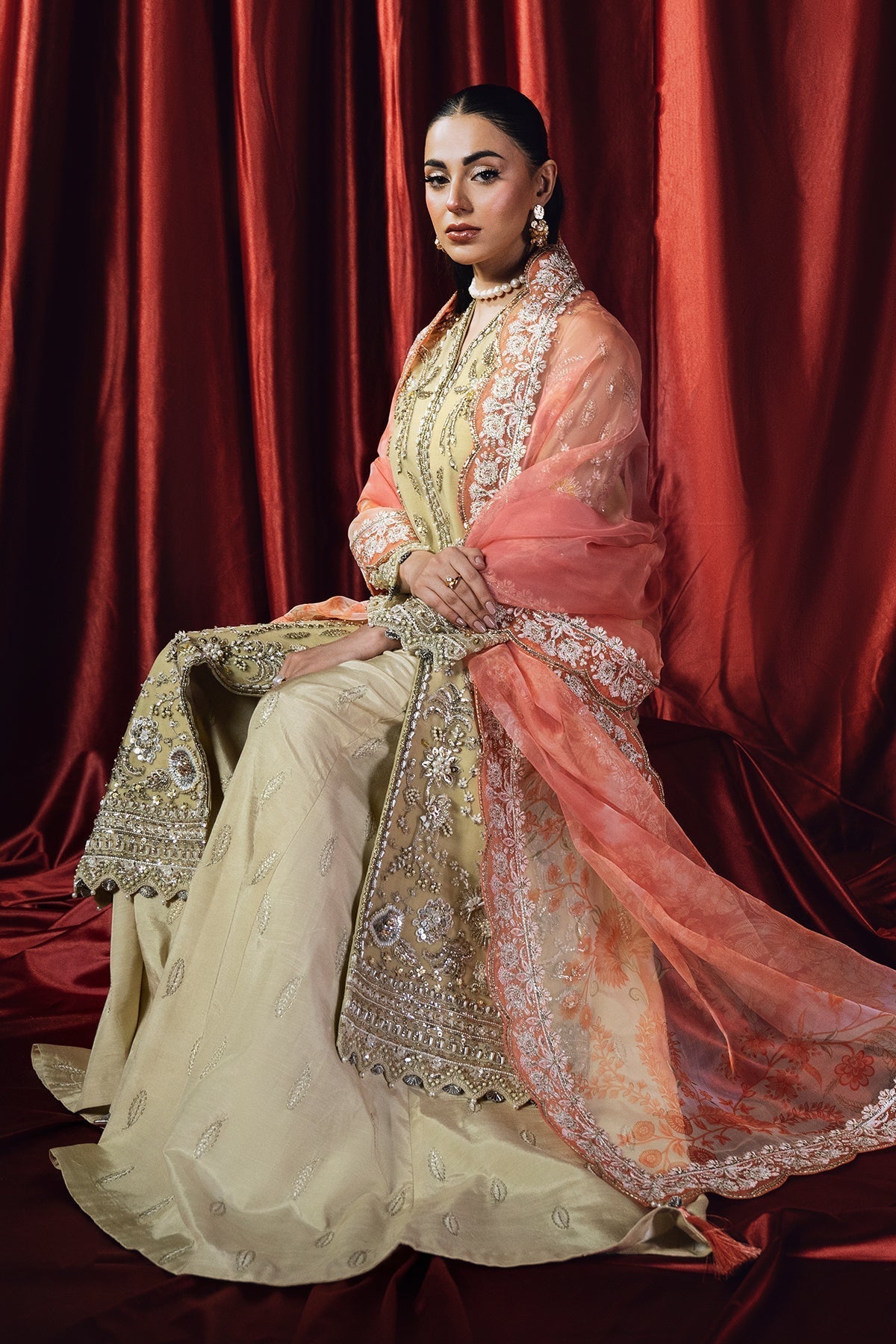 Mina Kashif | Kahani Formals | Rubab XL Pale Yellow Organza