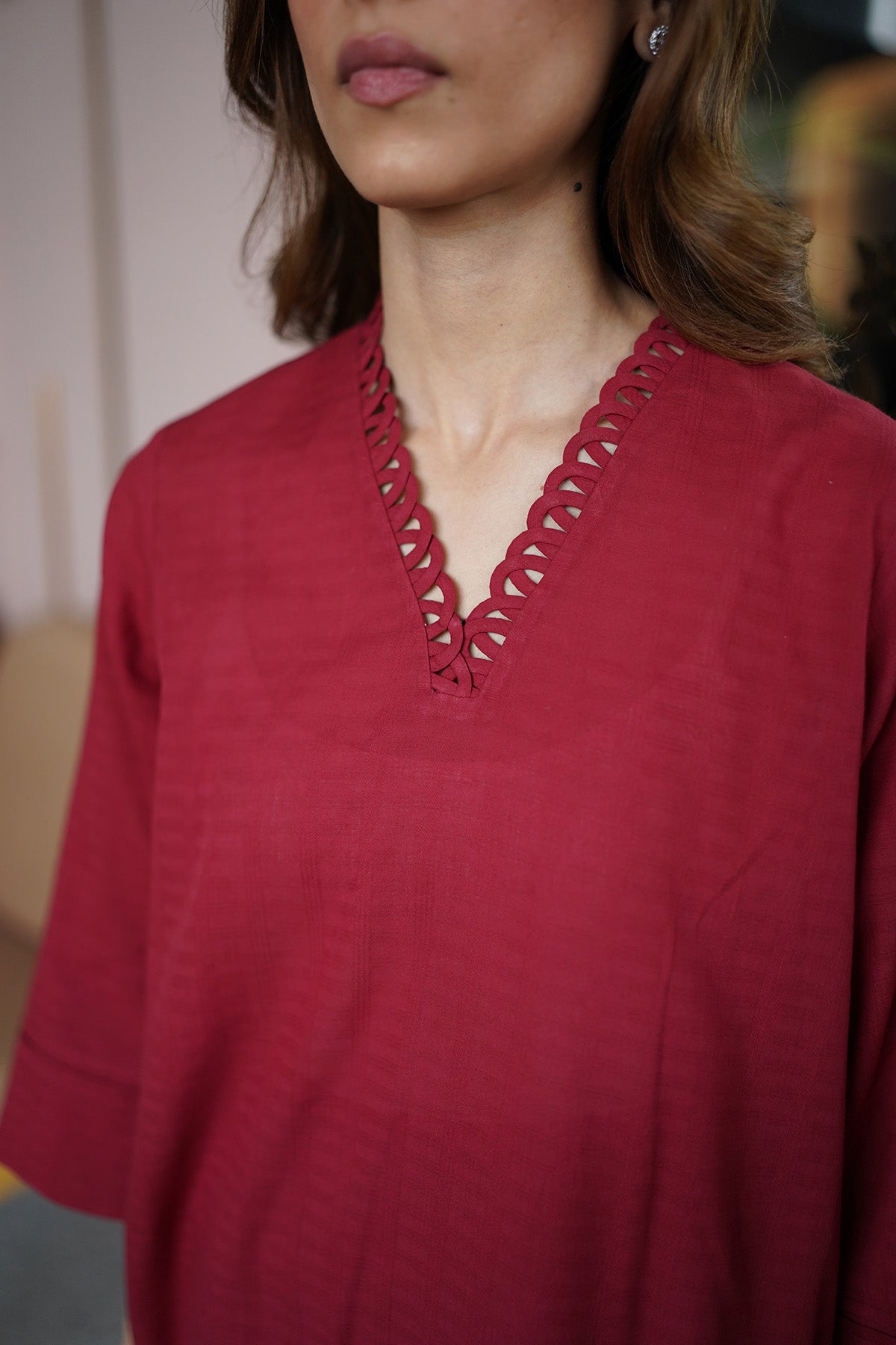 Sahar | Ready to Wear Basics | Carmine Couture M Red Dobby Jacquard