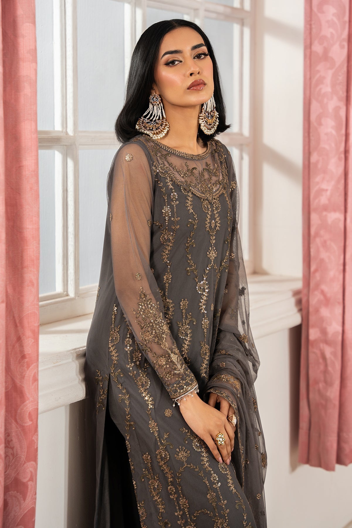 Zarif | Heer Formals | Z-04 SORAYA L Gray Net