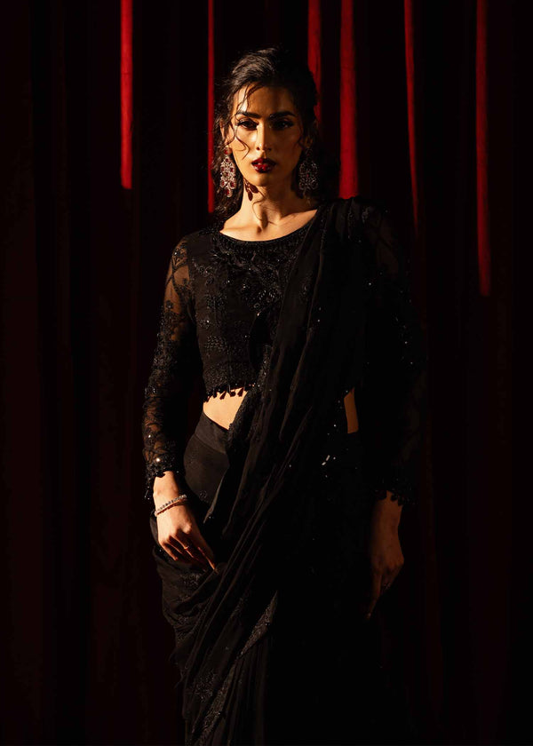 Paras by Pasha | Noor -e- Jahan Saree Collection | Shab-e-Noor L Black Chiffon
