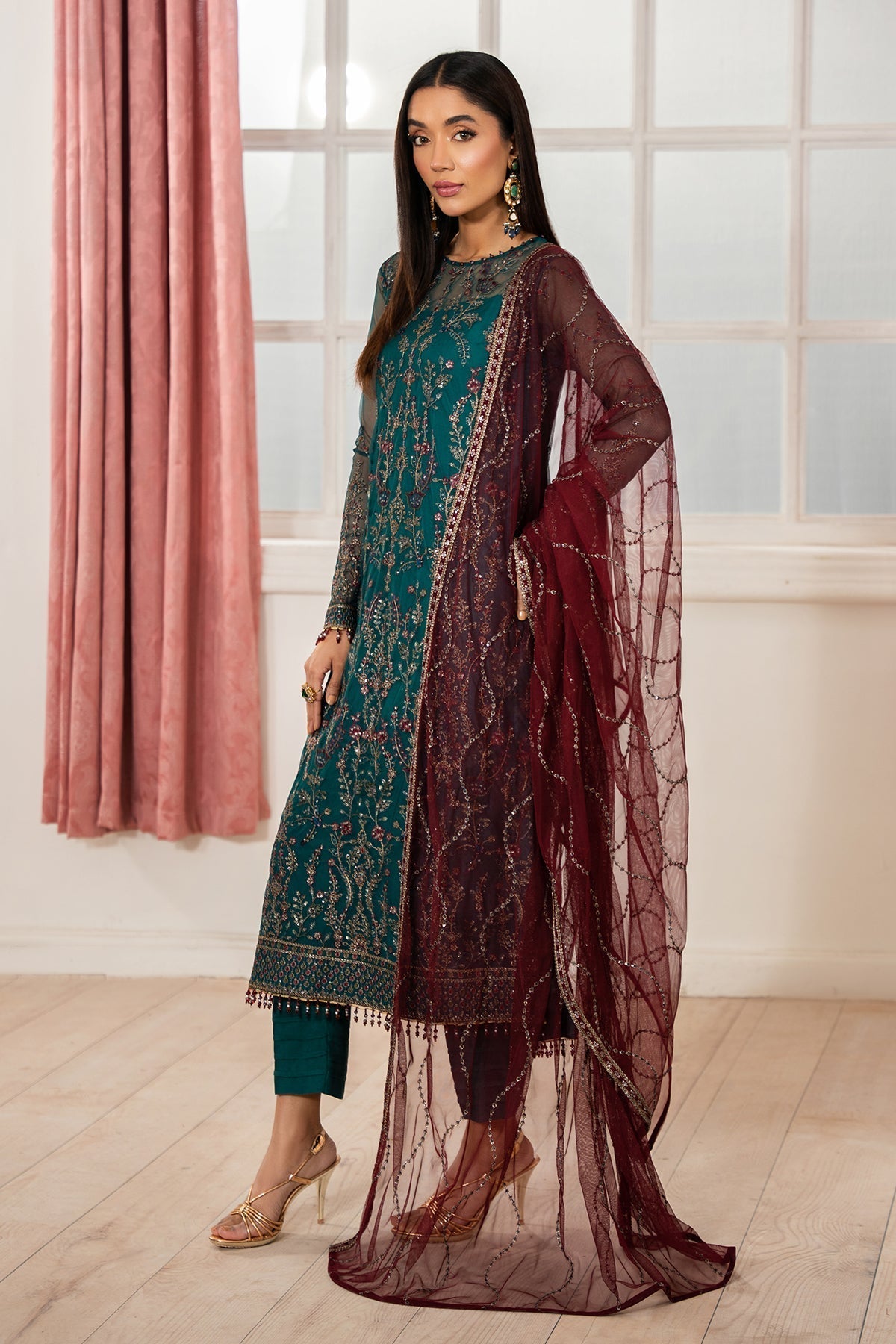 Zarif | Heer Formals | Z-06 NUHA XL Dark Teal Net