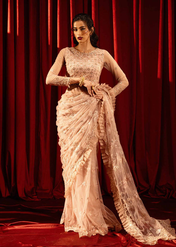 Paras by Pasha | Noor -e- Jahan Saree Collection | Shab-e-Gulabi XS Light Pink Net