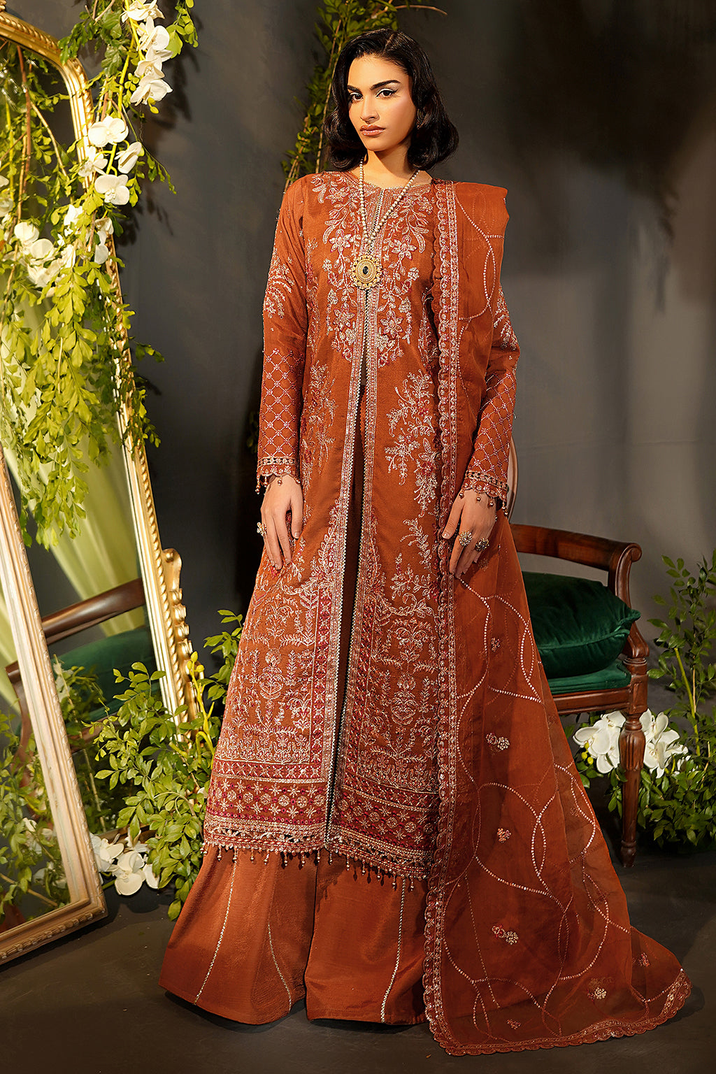 Maryams | Bekhudi Formals | Maharani-BR-02 XS Copper Raw Silk