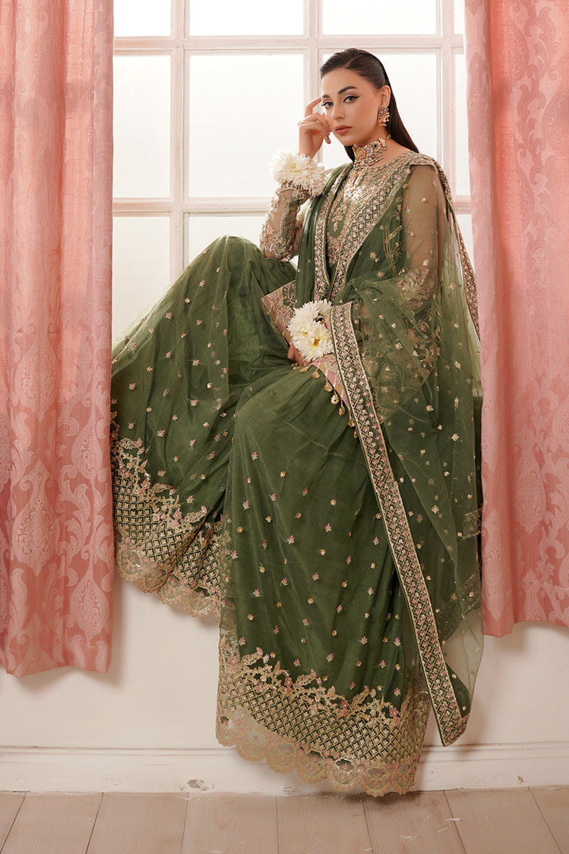 Maryams | Tabeer Luxury Collection |Naina M Olive Green Khaddi Net
