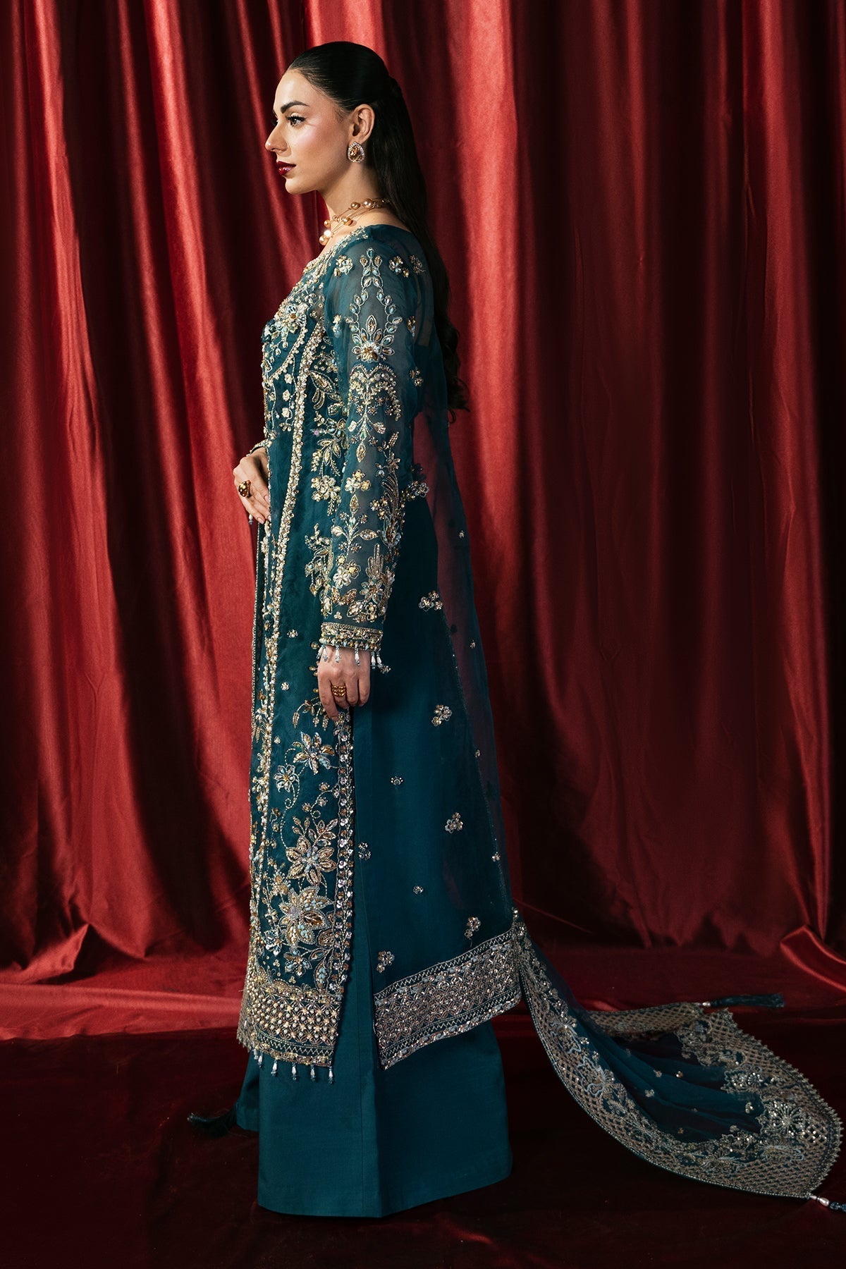 Mina Kashif | Kahani Formals | Arshia XL Teal Blue Organza