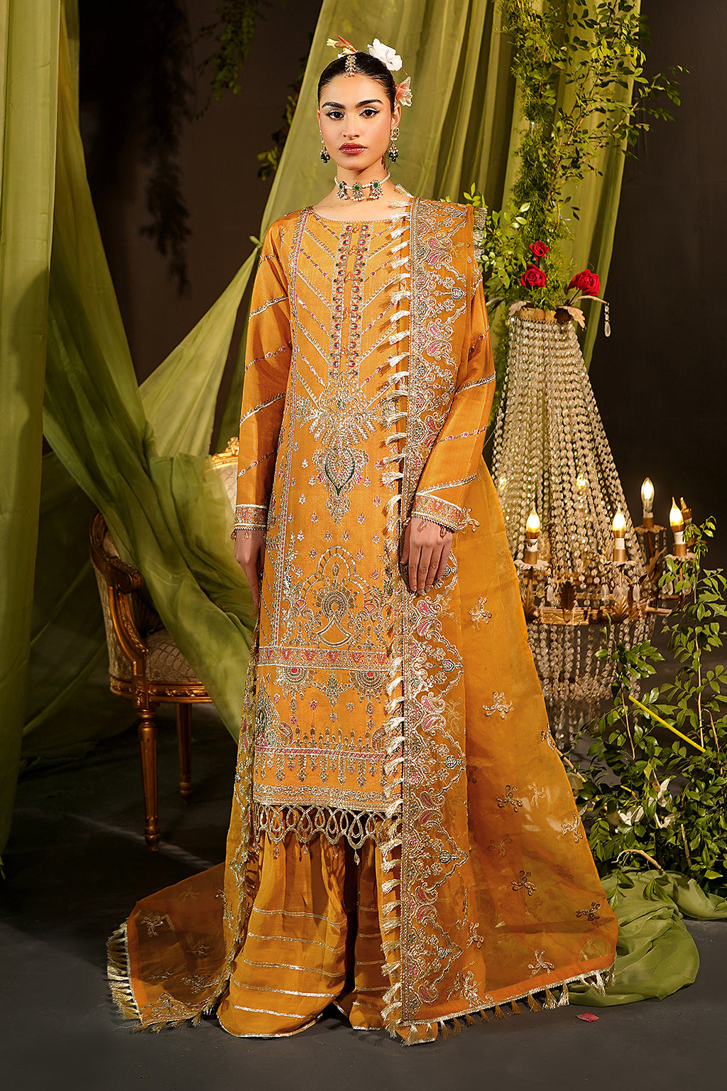 Maryams | Bekhudi Formals | Zeenat-BR-01 XS Mustard Yellow Raw Silk