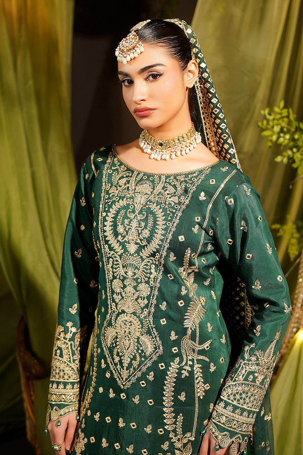 Maryams | Bekhudi Formals | Leela-BR-05 XL Dark Green Raw Silk