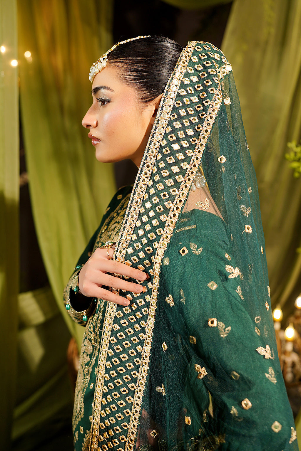 Maryams | Bekhudi Formals | Leela-BR-05 L Dark Green Raw Silk