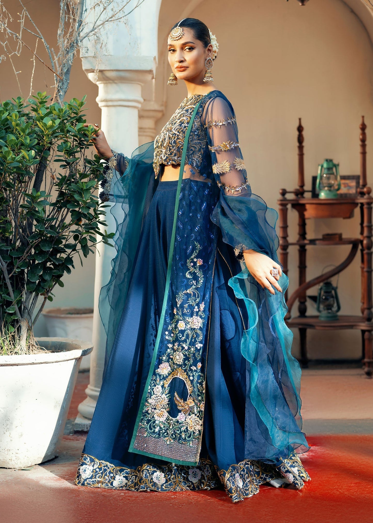 Jamnii | Noor e Nazakat | Shehzadi S Navy Blue Raw Silk