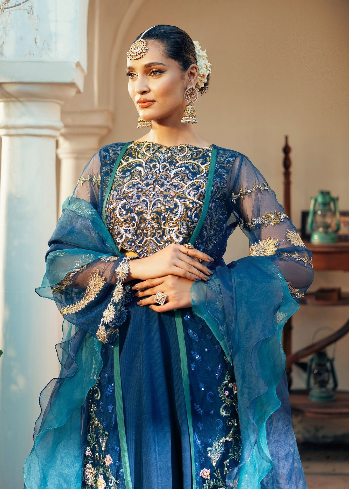 Jamnii | Noor e Nazakat | Shehzadi L Navy Blue Raw Silk