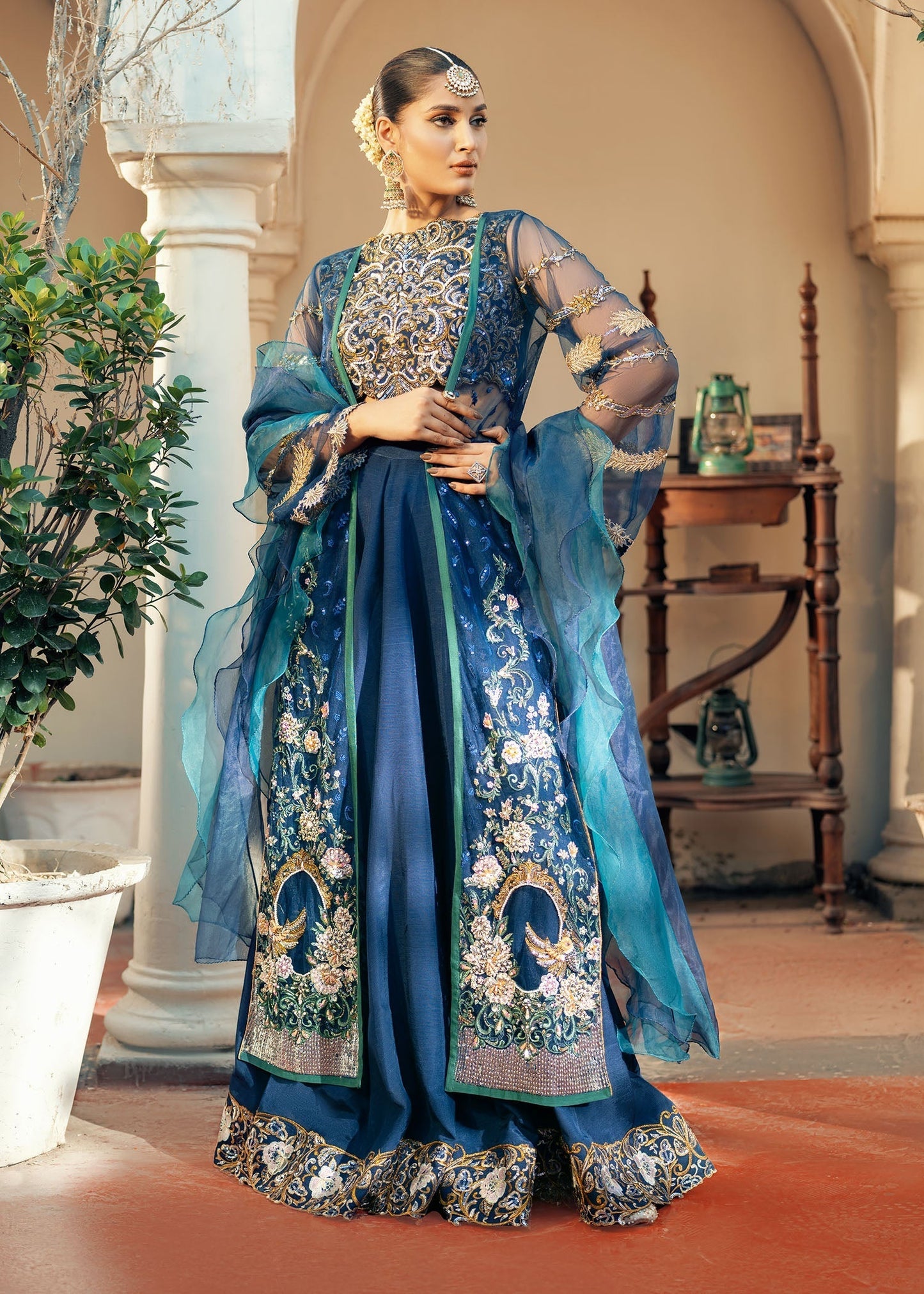 Jamnii | Noor e Nazakat | Shehzadi XS Navy Blue Raw Silk