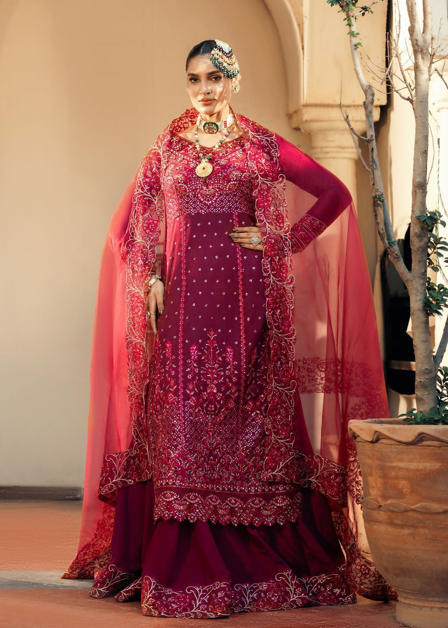Jamnii | Noor e Nazakat | Ishaq-e- laal XS Magenta Chiffon