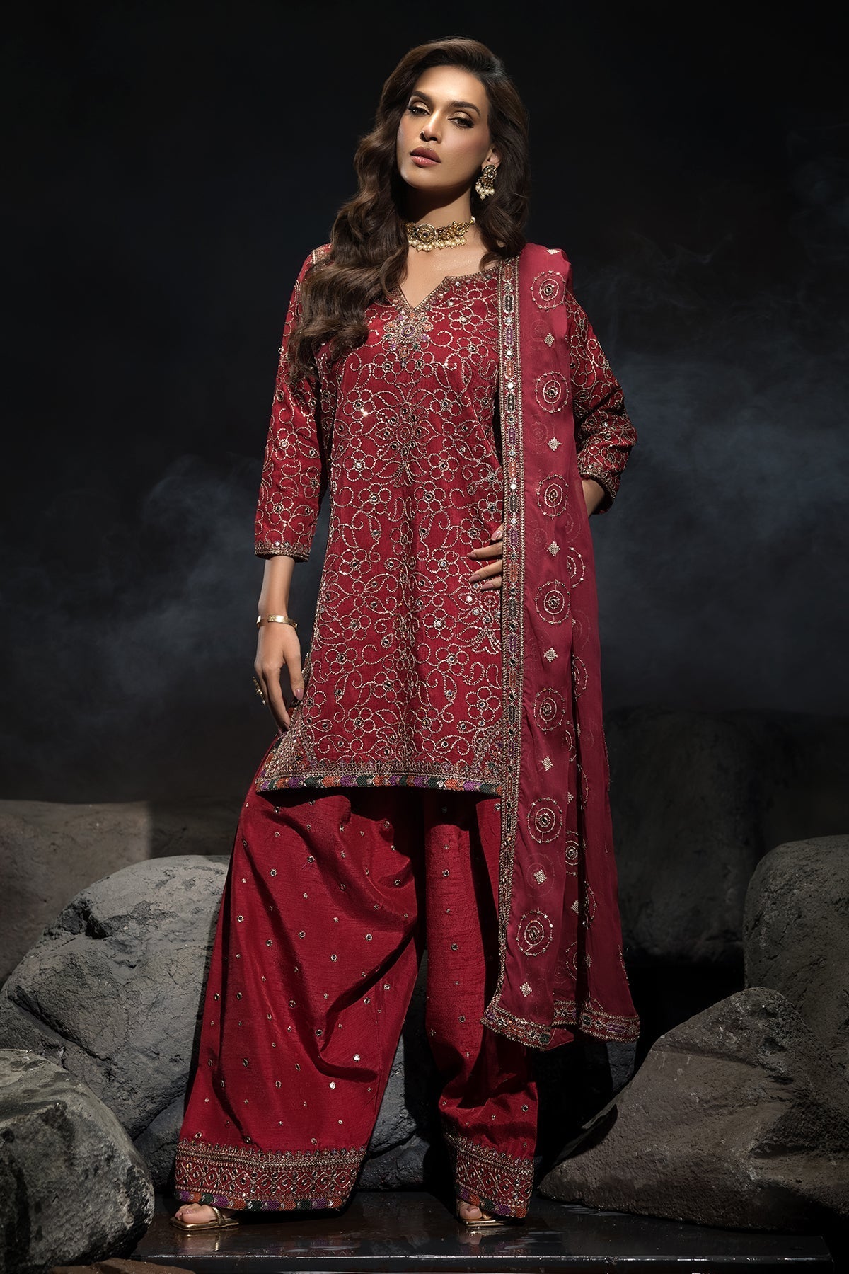 Charizma | Statement Dresses | CMA-4-117 M Red Raw Silk