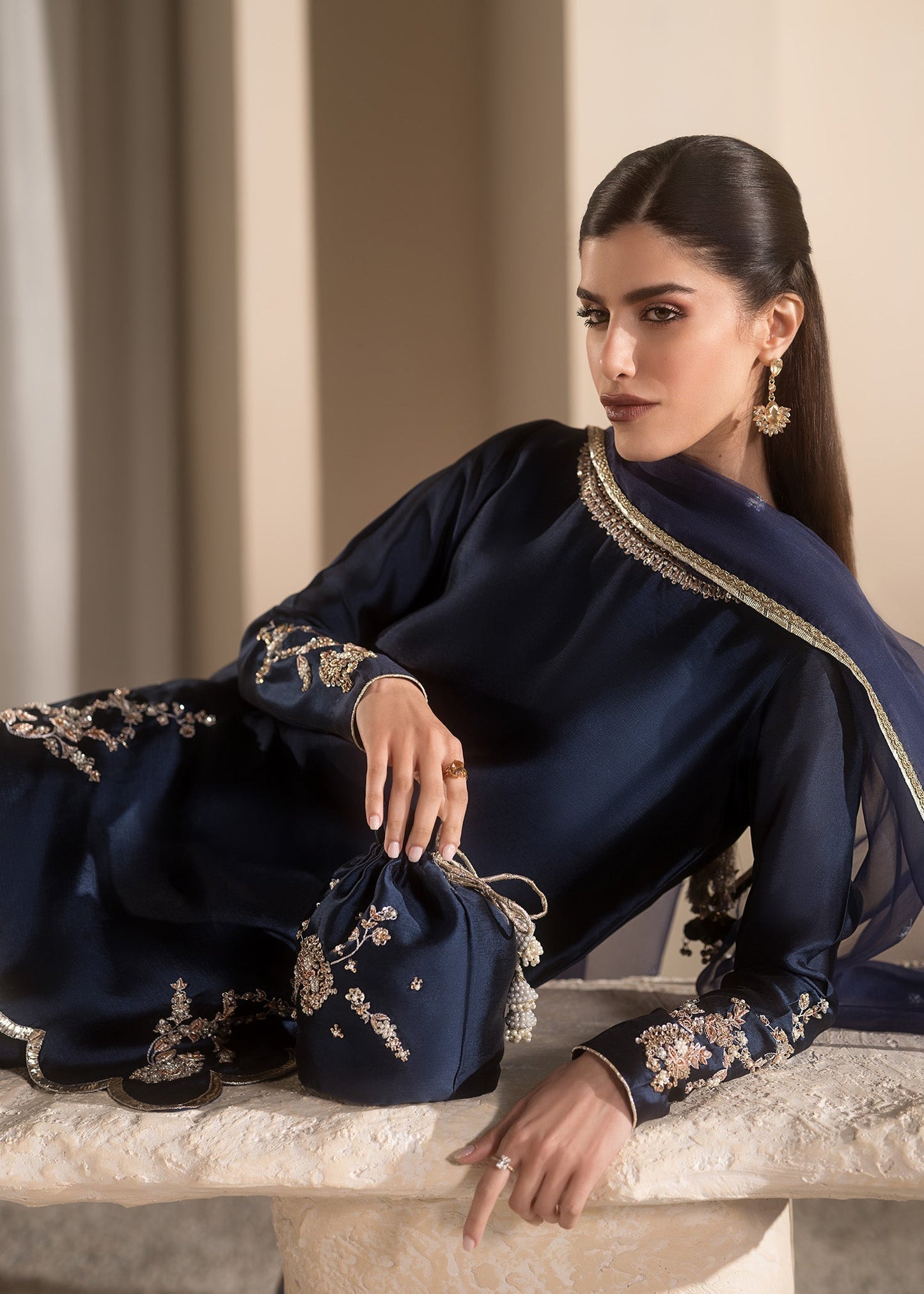 Mahum Asad | Breaking the Bar | Diva M Navy Blue Pure Silk Tissue