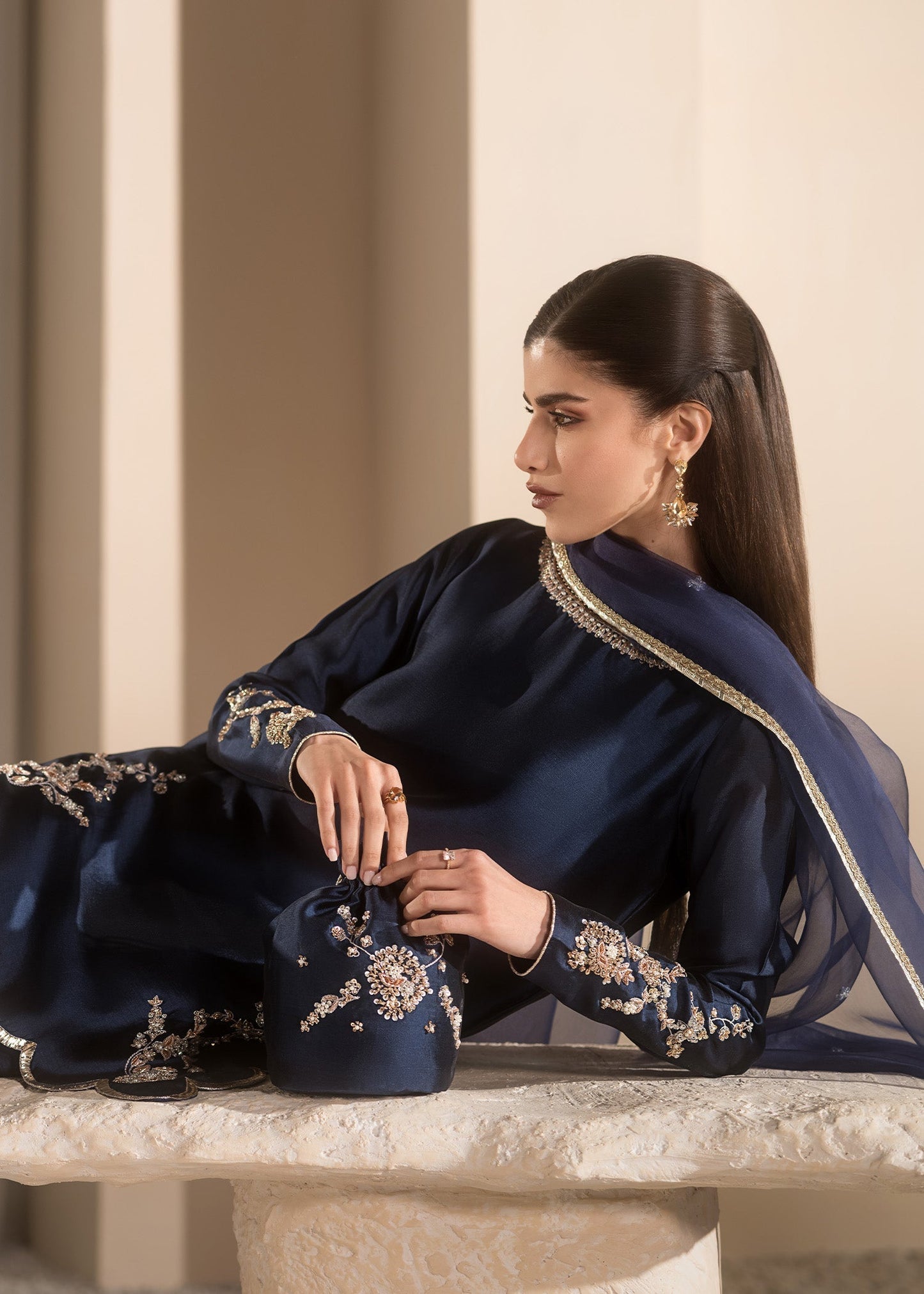 Mahum Asad | Breaking the Bar | Diva L Navy Blue Pure Silk Tissue
