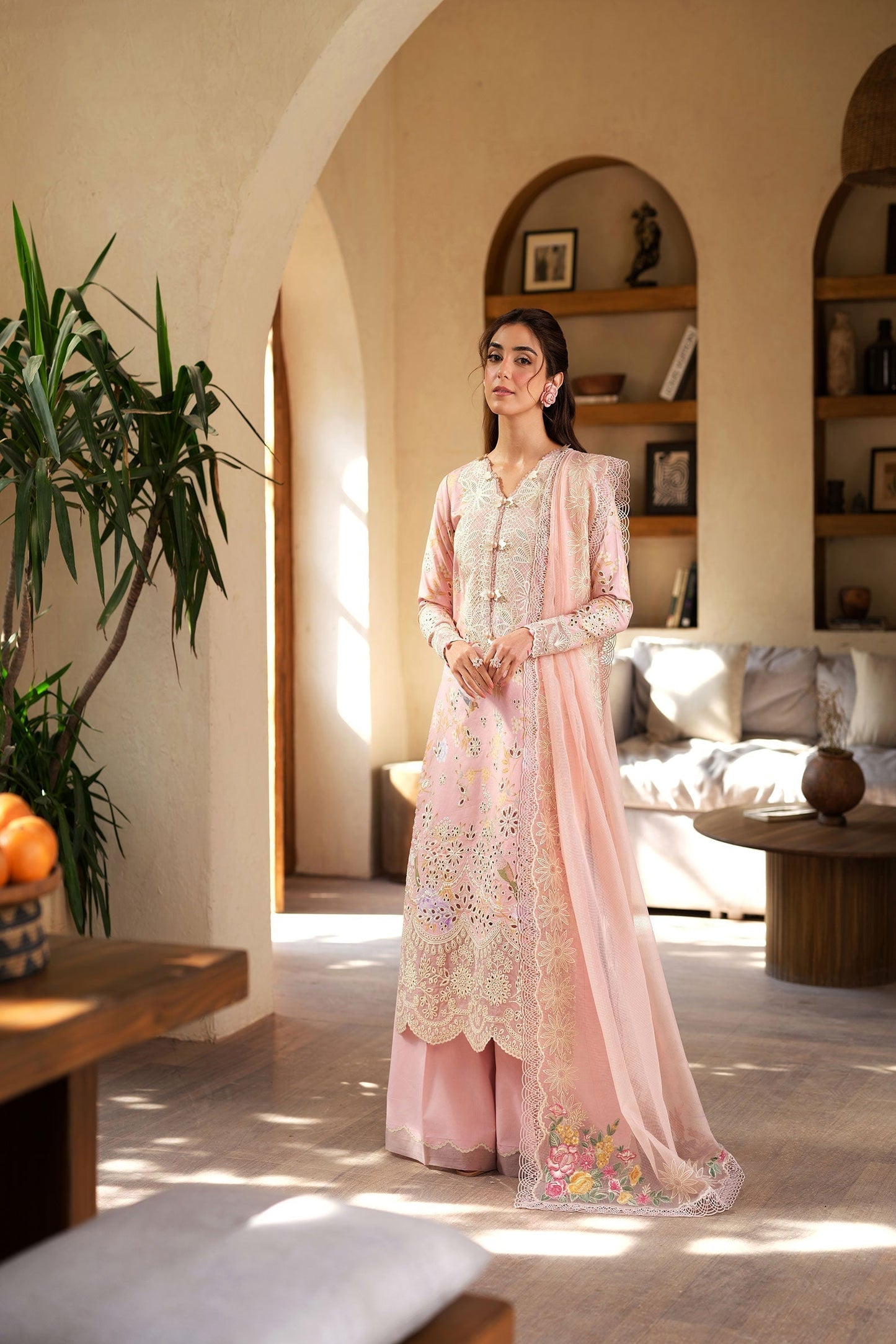 Maryam Hussain | Luxury Lawn 25 | Dimple XS Pink Lawn