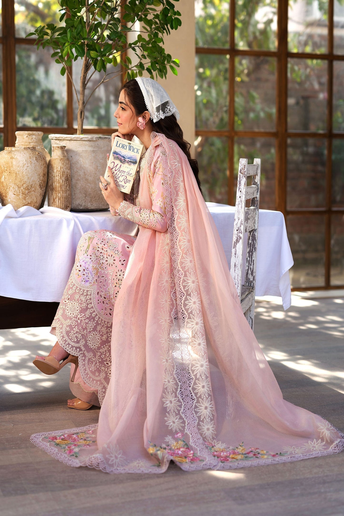 Maryam Hussain | Luxury Lawn 25 | Dimple Custom Size Pink Lawn