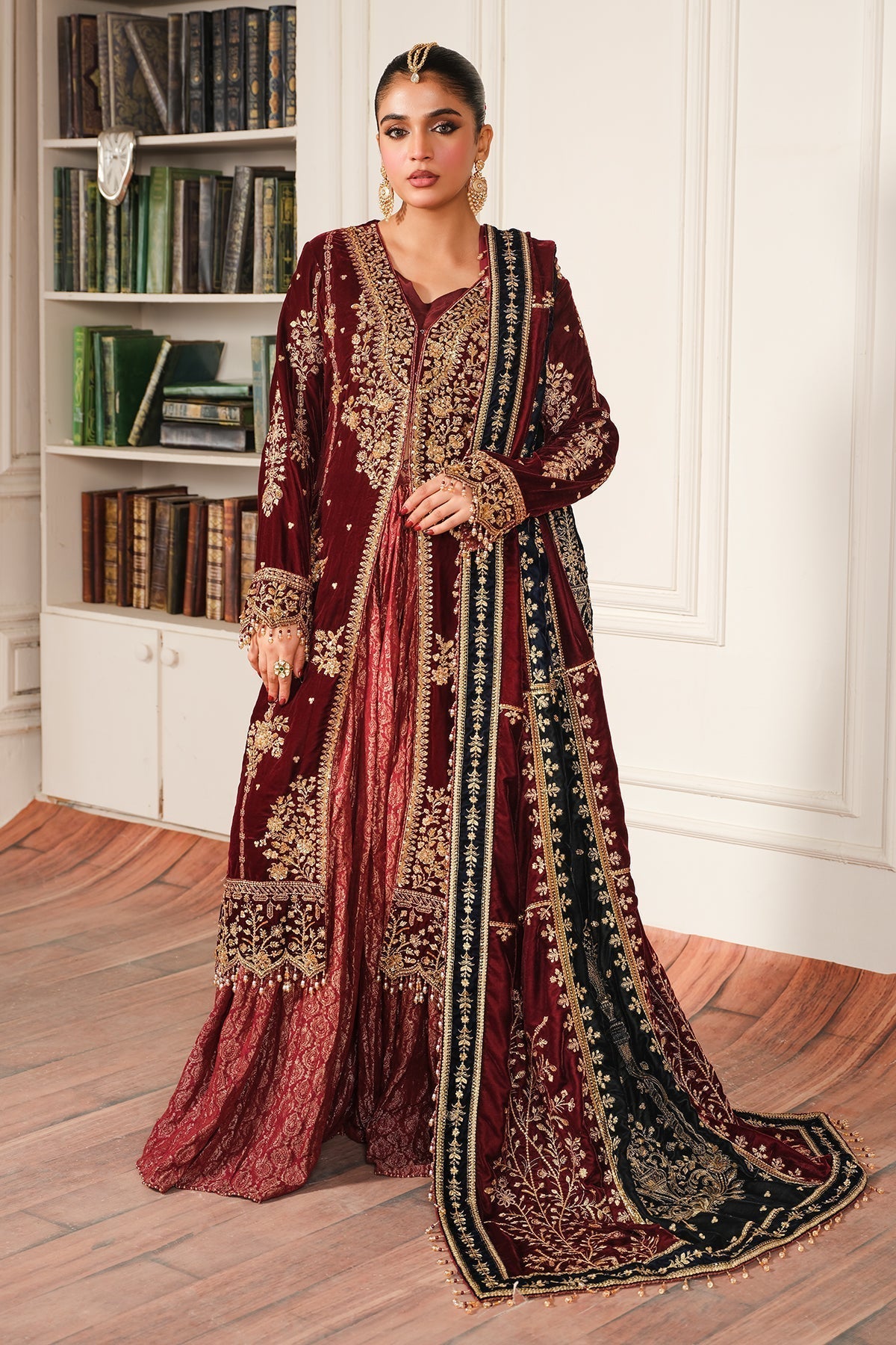 Raeesa Premium | Sheen Luxury Velvet | Sitara XS Maroon Velvet