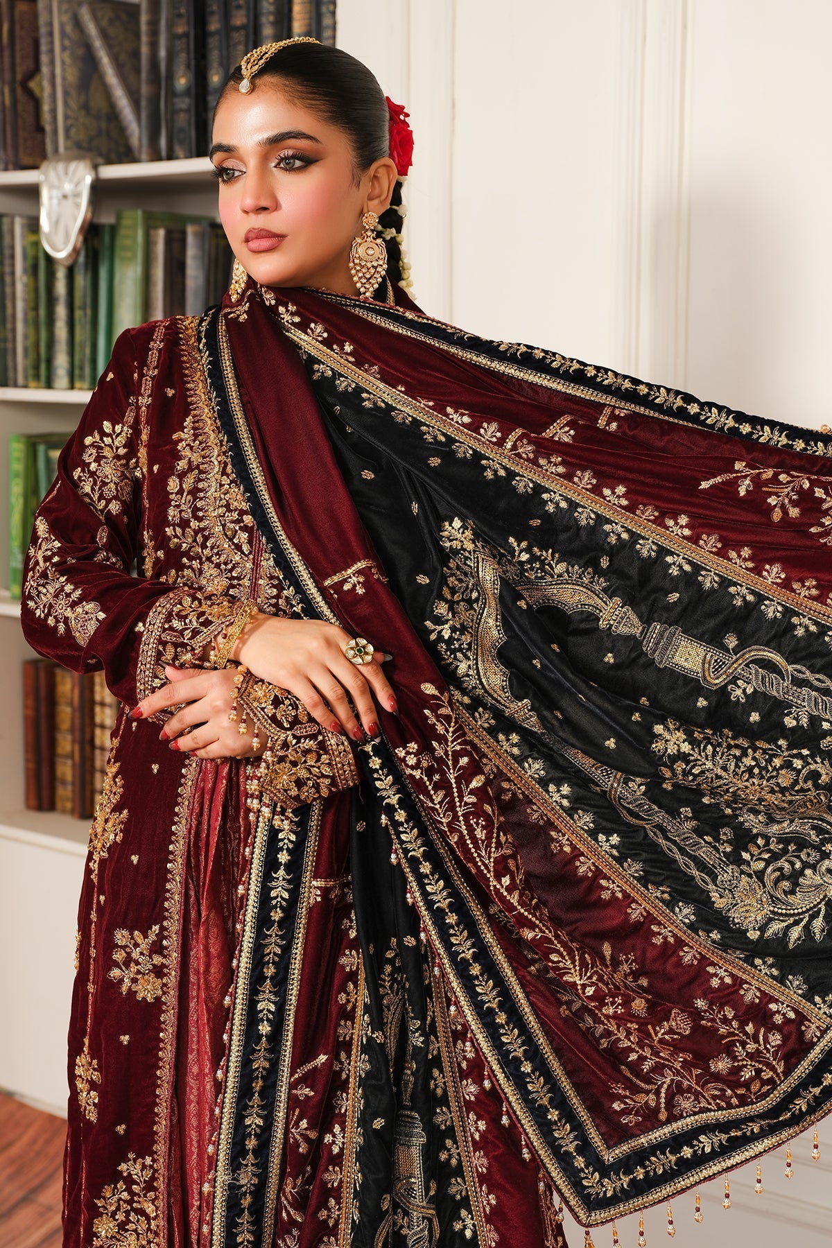 Raeesa Premium | Sheen Luxury Velvet | Sitara L Maroon Velvet
