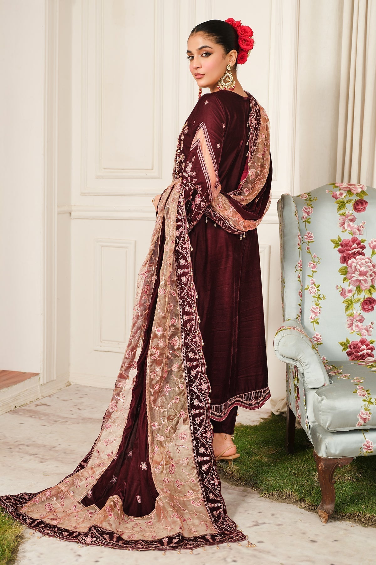 Raeesa Premium | Sheen Luxury Velvet | Poosh S Dark Maroon Velvet