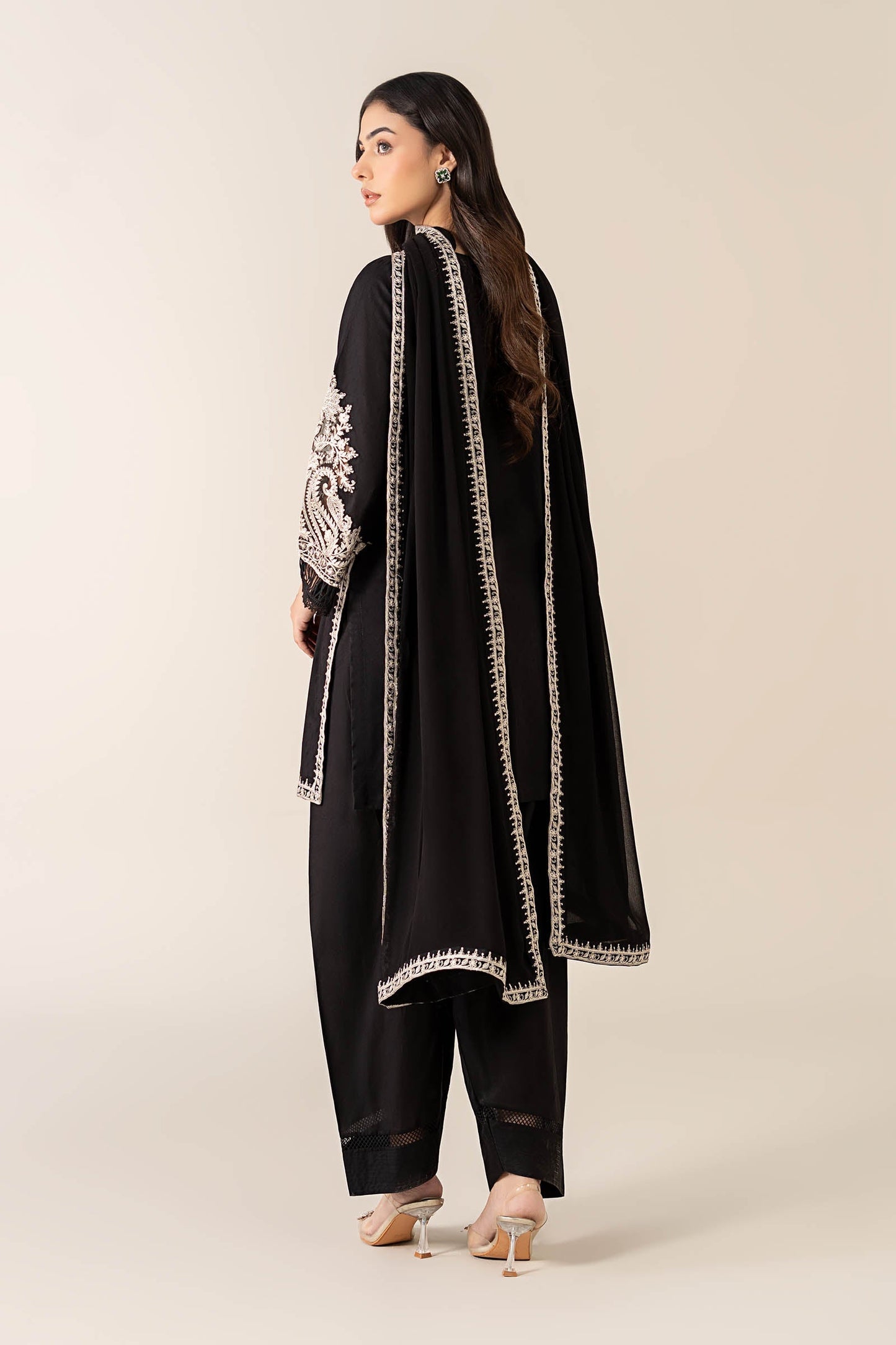 Maria B | Pre Fall Dresses | 3 Piece Embroidered Dobby Suit Black4 - Pakistani Designer Dress - by Maria B - Type : Ladies Clothes - 100% Original at Saira Sultan