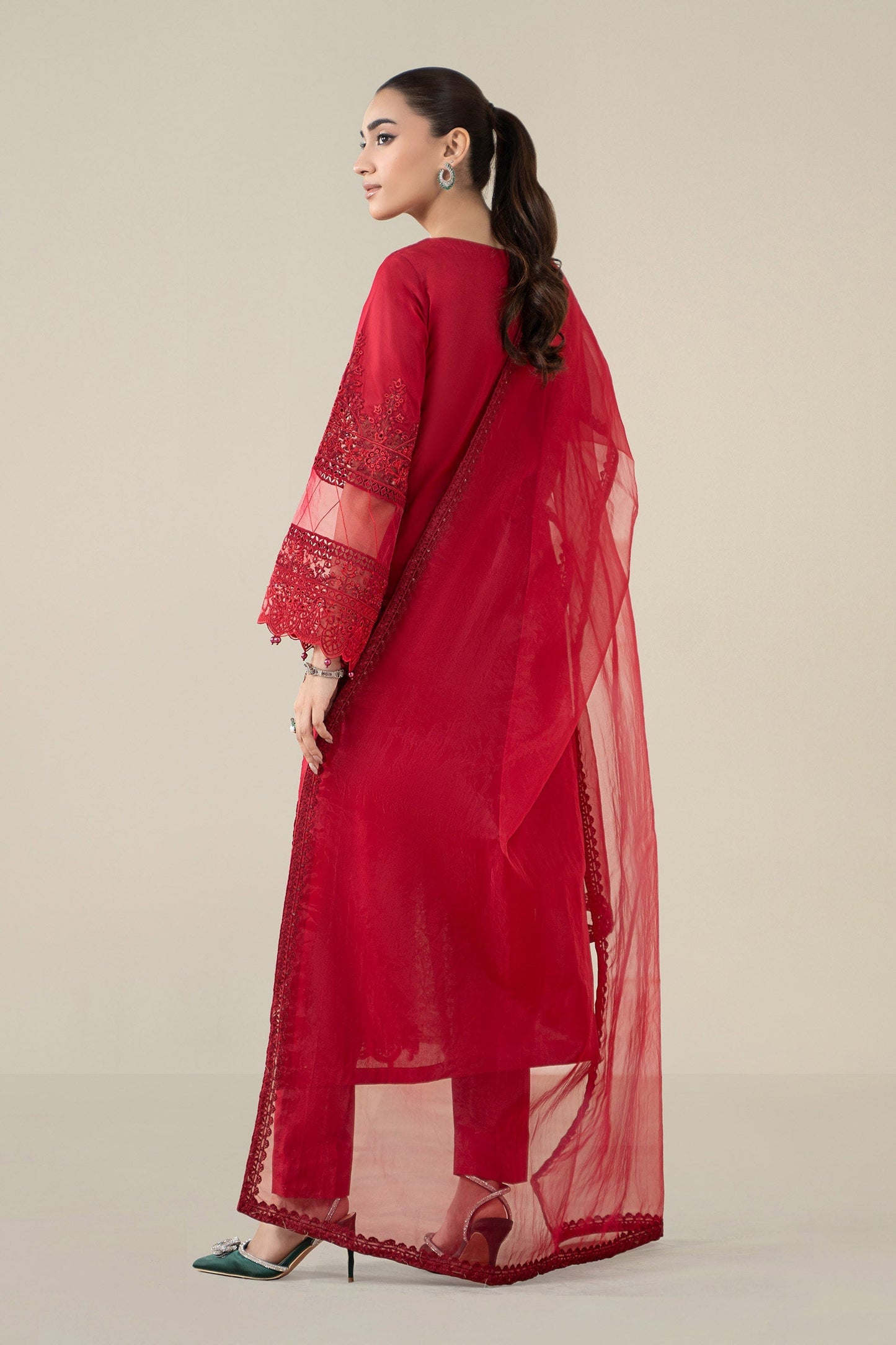 Maria B | Pre Fall Dresses | 3 Piece Embroidered Lawn Suit Red - Pakistani Designer Dress - by Maria B - Type : Ladies Clothes - 100% Original at Saira Sultan