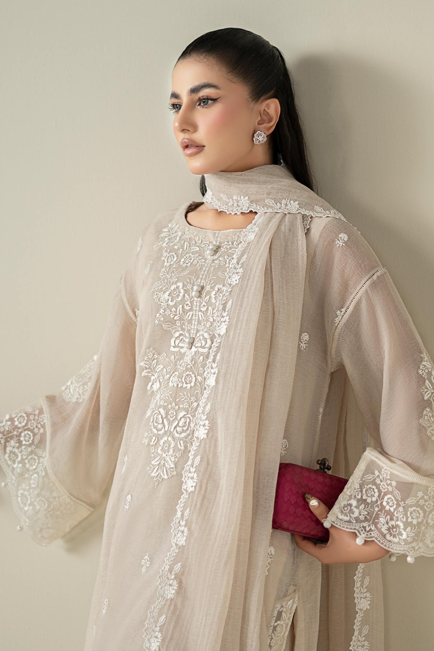 Maria B | Pre Fall Dresses | 3 Piece Embroidered Cotton Net Suit QQ - Pakistani Designer Dress - by Maria B - Type : Ladies Clothes - 100% Original at Saira Sultan