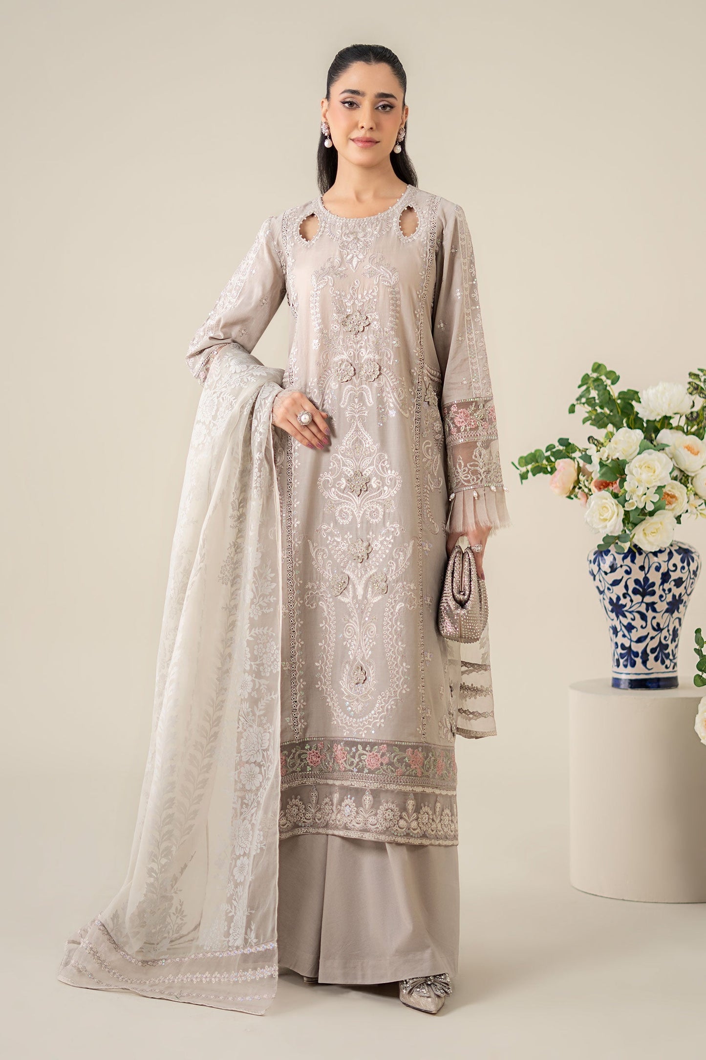 Maria B | Luxury Pret 25 | DW-EA25-57 XS Pastel Gray Lawn