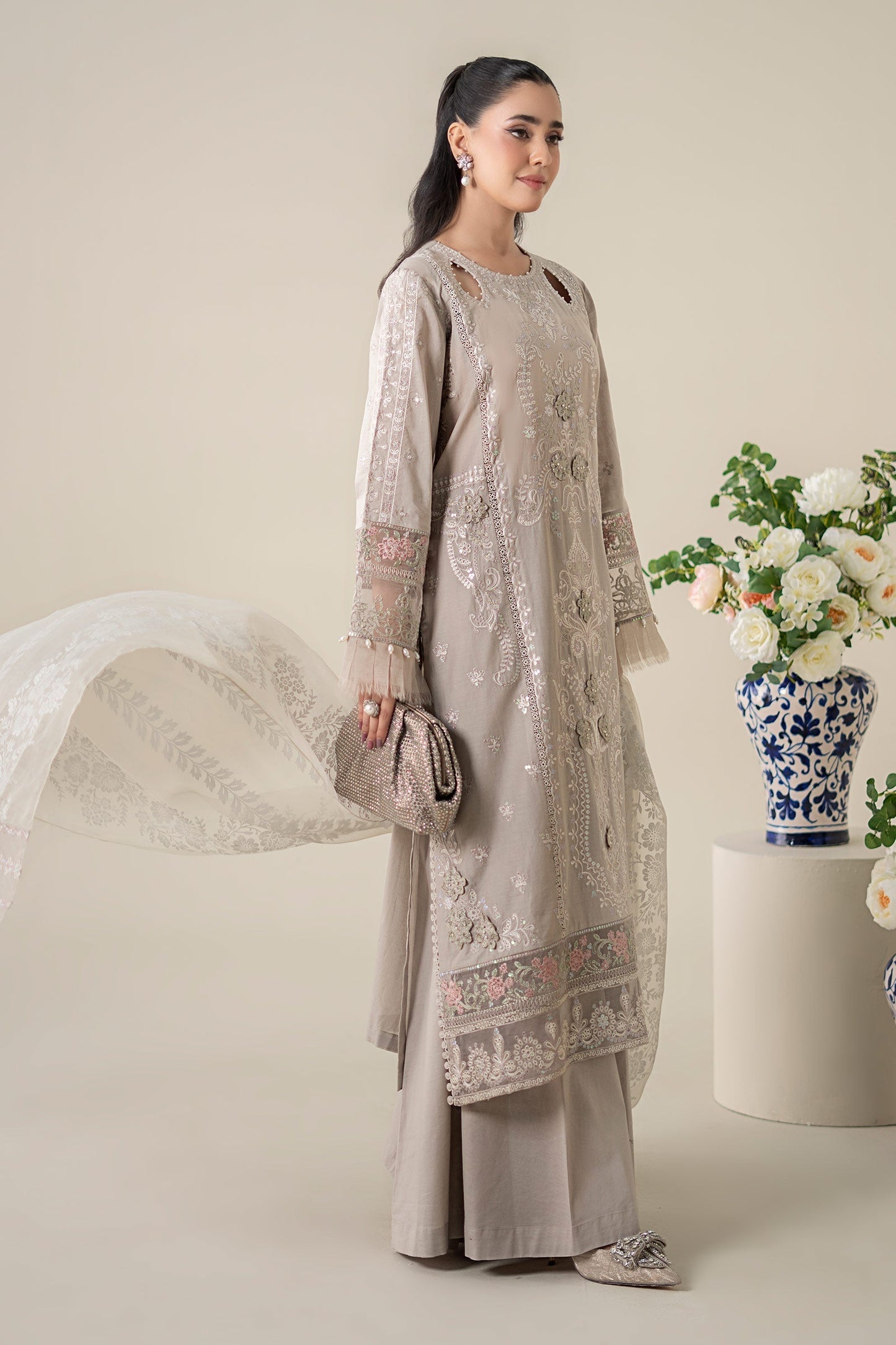 Maria B | Luxury Pret 25 | DW-EA25-57 S Pastel Gray Lawn