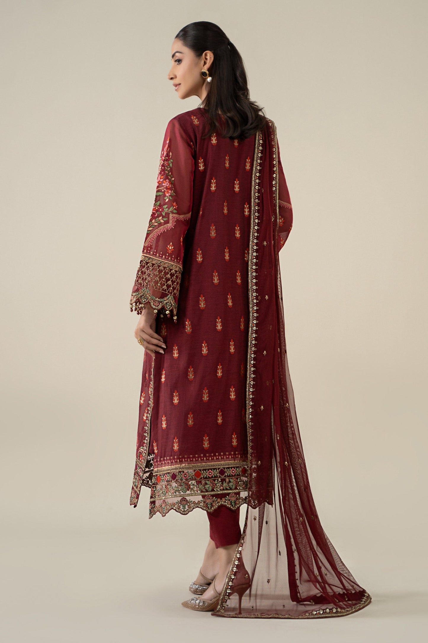 Maria B | Pre Fall Dresses | 3 Piece Embroidered Jacquard Suit Red - Pakistani Designer Dress - by Maria B - Type : Ladies Clothes - 100% Original at Saira Sultan