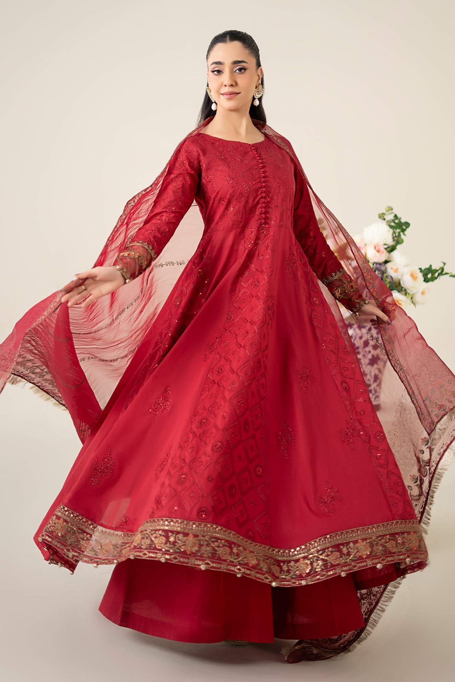 Maria B | Luxury Pret 25 | DW-EA25-65 XS Maroon Lawn