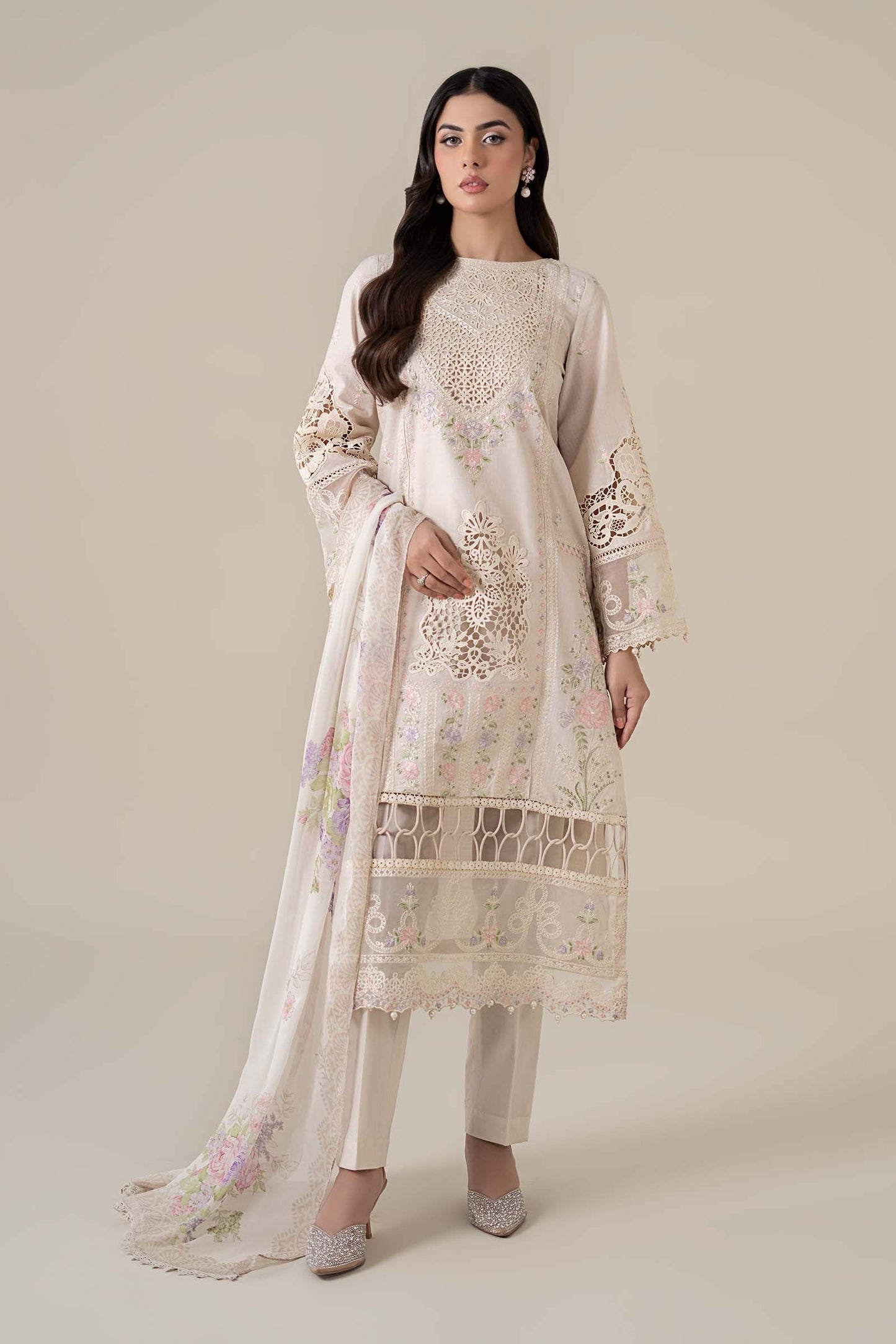 Maria B | Luxury Pret 25 | DW-EF25-35 XS Ivory Dobby Lawn
