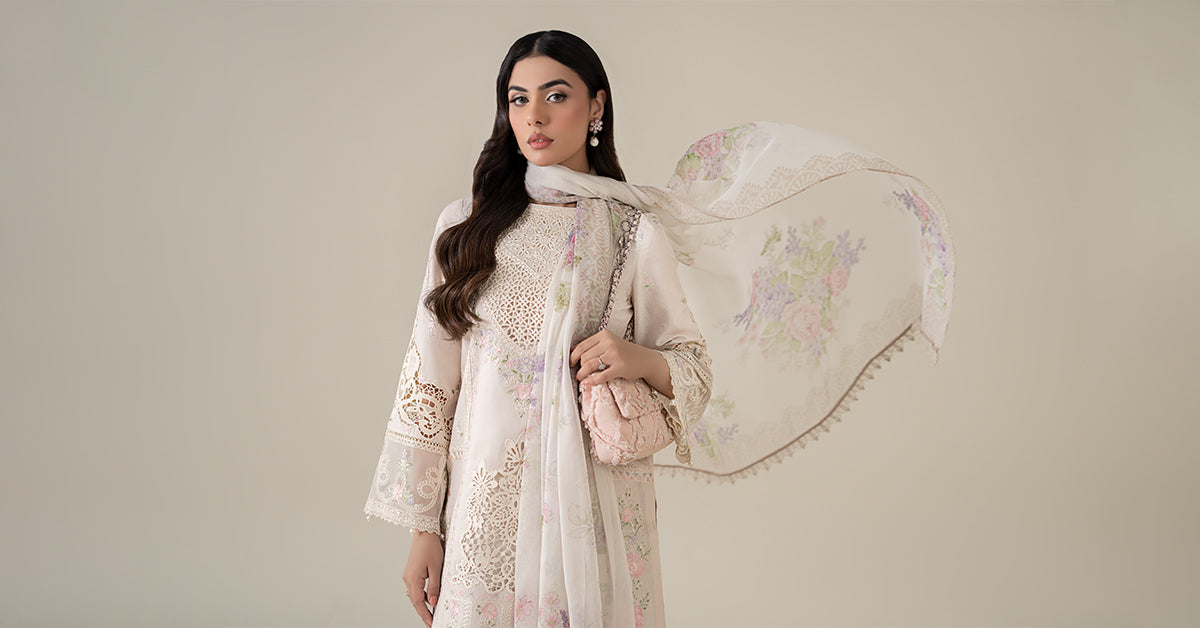 Maria B | Luxury Pret 25 | DW-EF25-35 XL Ivory Dobby Lawn