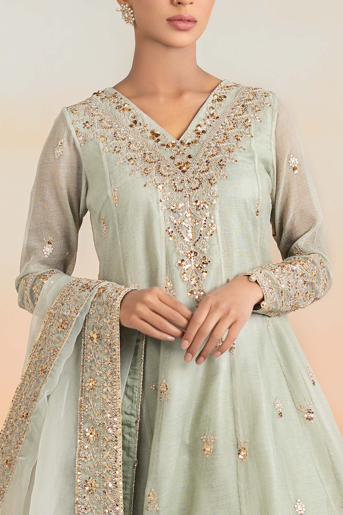 Maria B | Luxury Pret 25 | DW-EF25-88 M Mint Gray Cotton Net