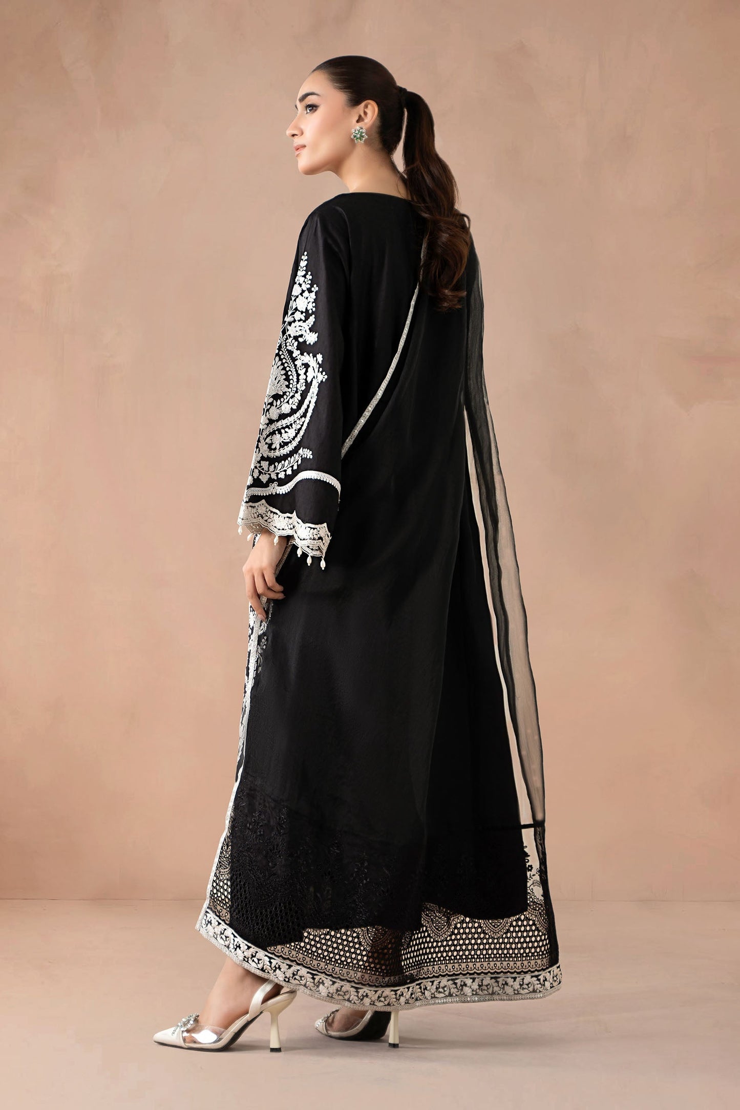 Maria B | Pre Fall Dresses | 3 Piece Embroidered Self Jacquard Suit Black - Pakistani Designer Dress - by Maria B - Type : Ladies Clothes - 100% Original at Saira Sultan