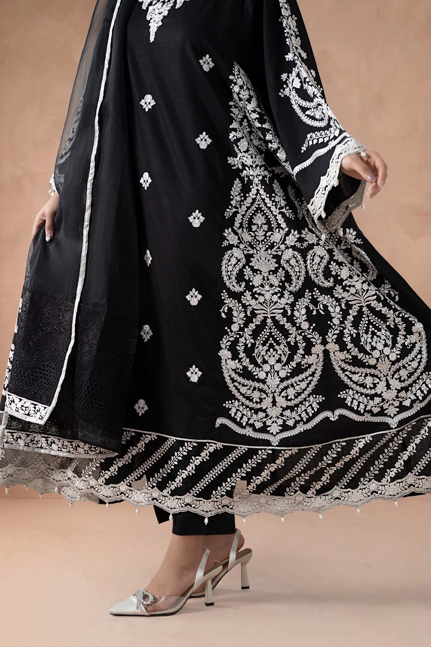 Maria B | Pre Fall Dresses | 3 Piece Embroidered Self Jacquard Suit Black - Pakistani Designer Dress - by Maria B - Type : Ladies Clothes - 100% Original at Saira Sultan