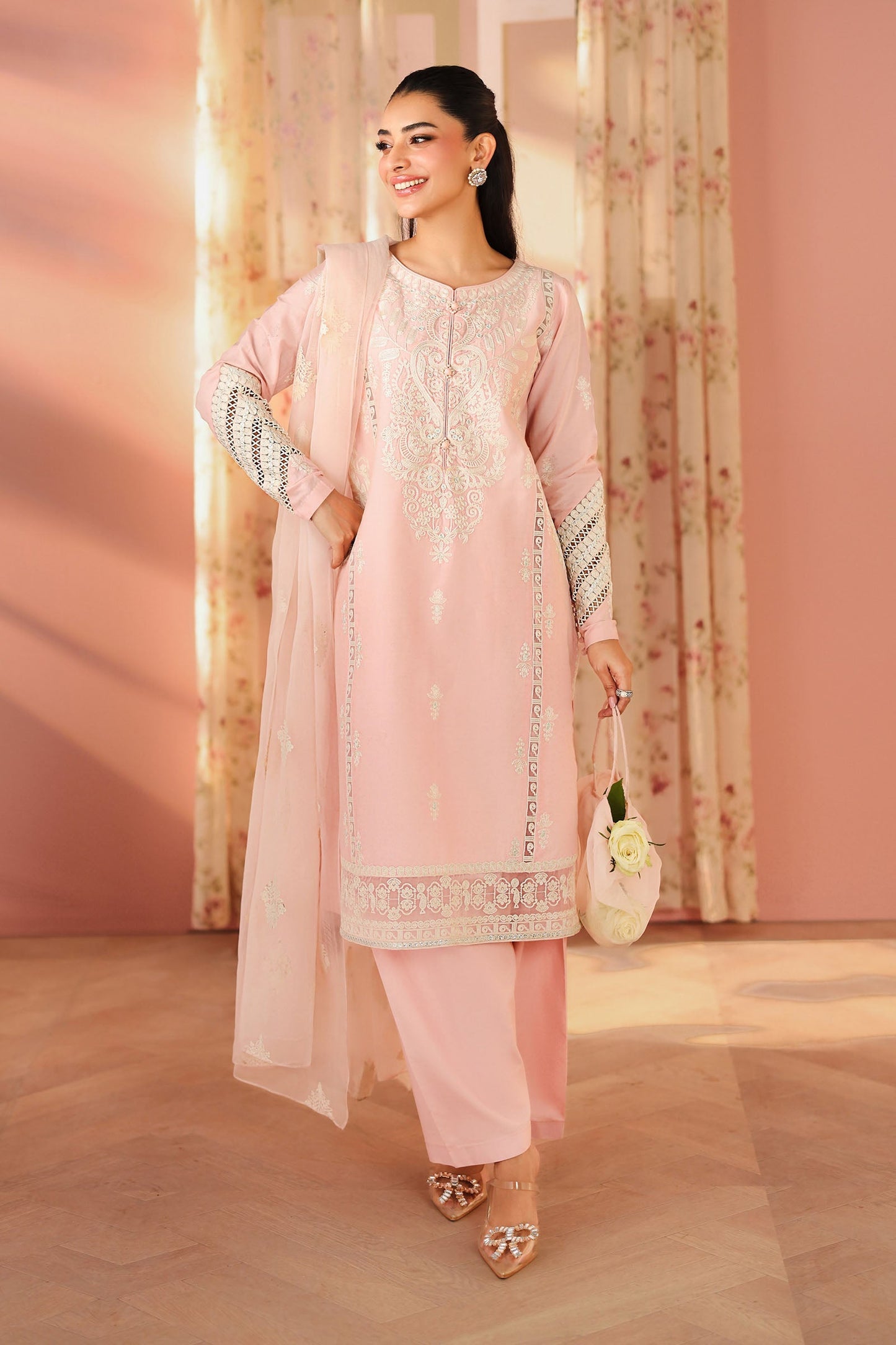 Maria B | Pre Fall Dresses | 3 Piece Embroidered Dobby Suit DD - Pakistani Designer Dress - by Maria B - Type : Ladies Clothes - 100% Original at Saira Sultan