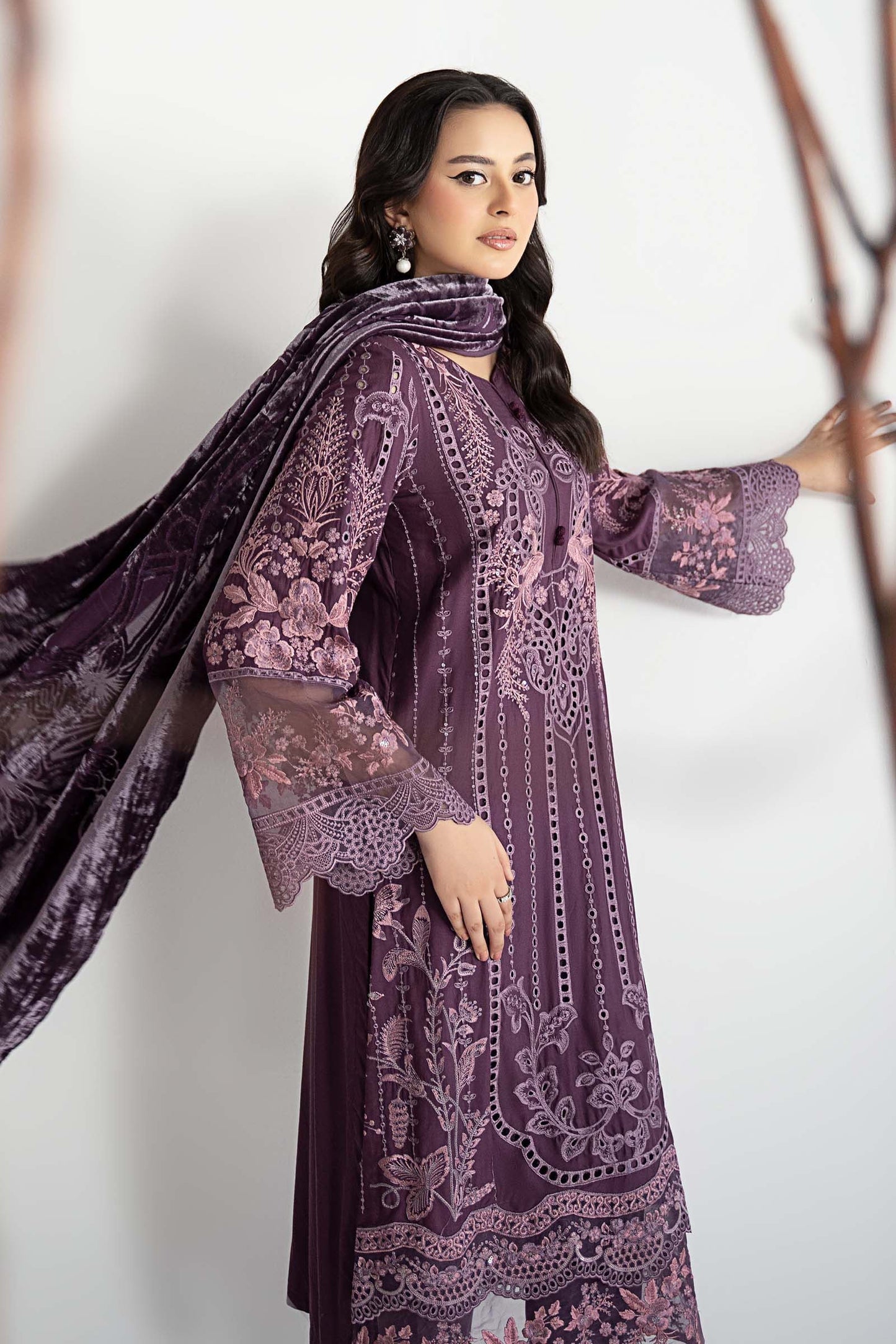 Maria B | Pre Fall Dresses | 3 Piece Embroidered Linen Suit ZD - Pakistani Designer Dress - by Maria B - Type : Ladies Clothes - 100% Original at Saira Sultan