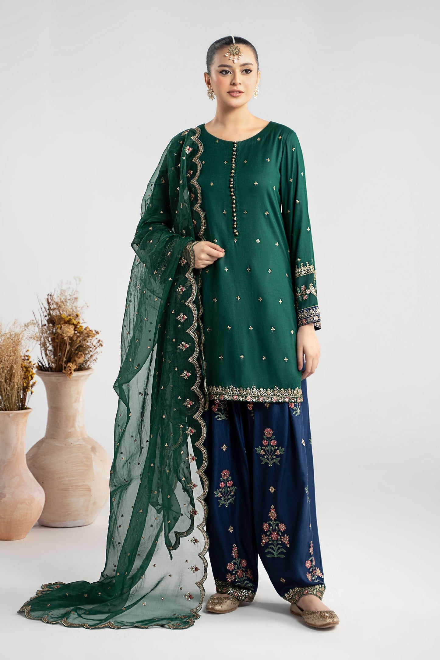 Maria B | Pre Fall Dresses | 3 Piece Embroidered Linen Suit ZC - Pakistani Designer Dress - by Maria B - Type : Ladies Clothes - 100% Original at Saira Sultan