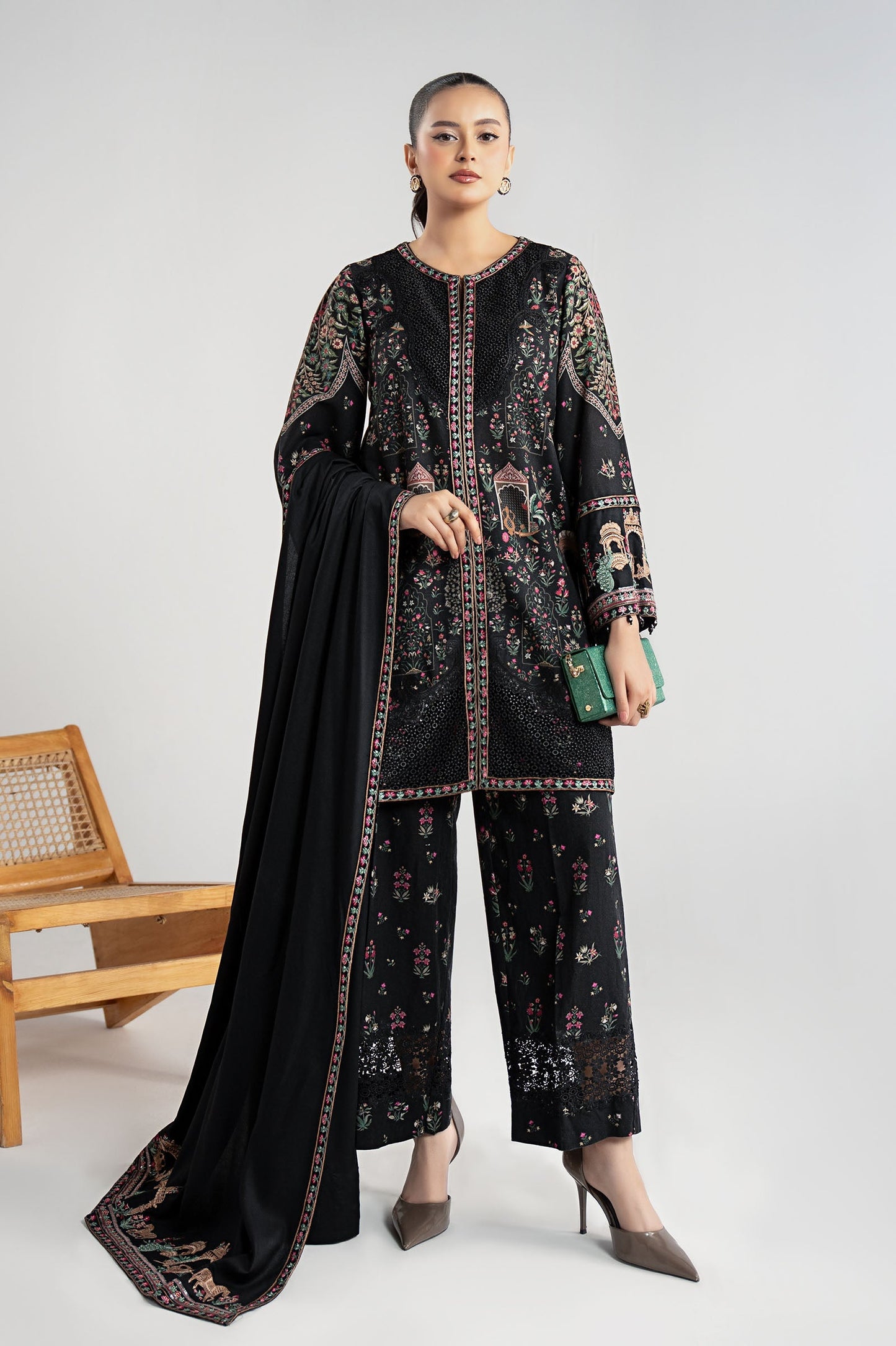 Maria B | Pre Fall Dresses | 3 Piece Embroidered Khaddar Suit ZF - Pakistani Designer Dress - by Maria B - Type : Ladies Clothes - 100% Original at Saira Sultan
