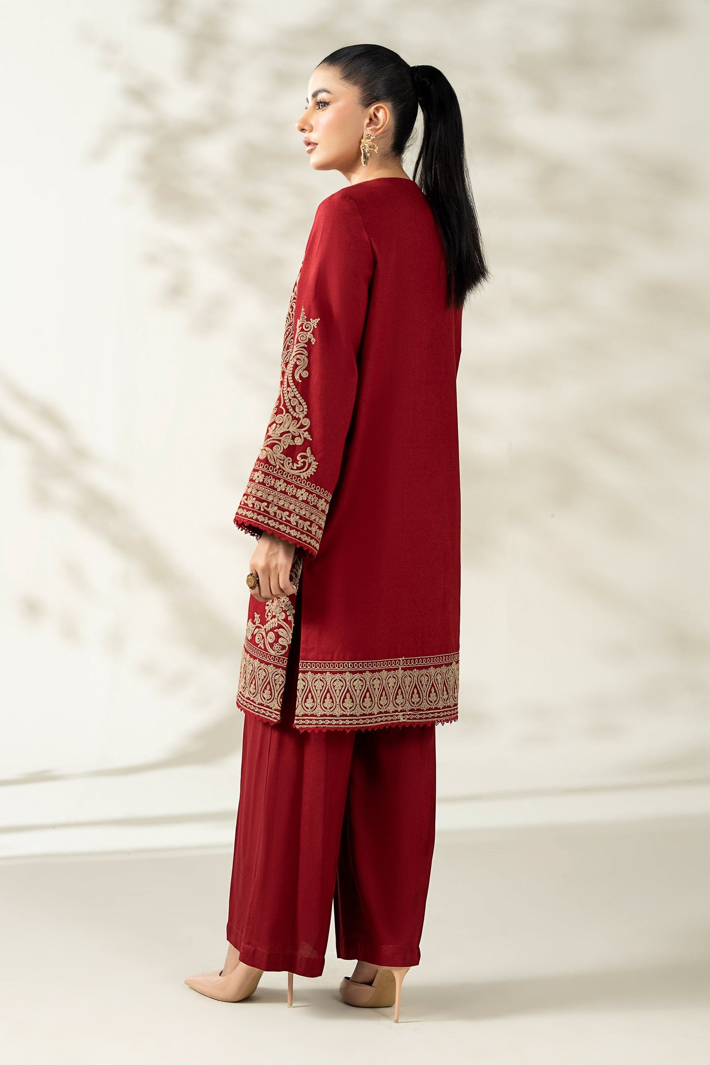 Maria B | Pre Fall Dresses | 3 Piece Embroidered Khaddar Suit ZB - Pakistani Designer Dress - by Maria B - Type : Ladies Clothes - 100% Original at Saira Sultan