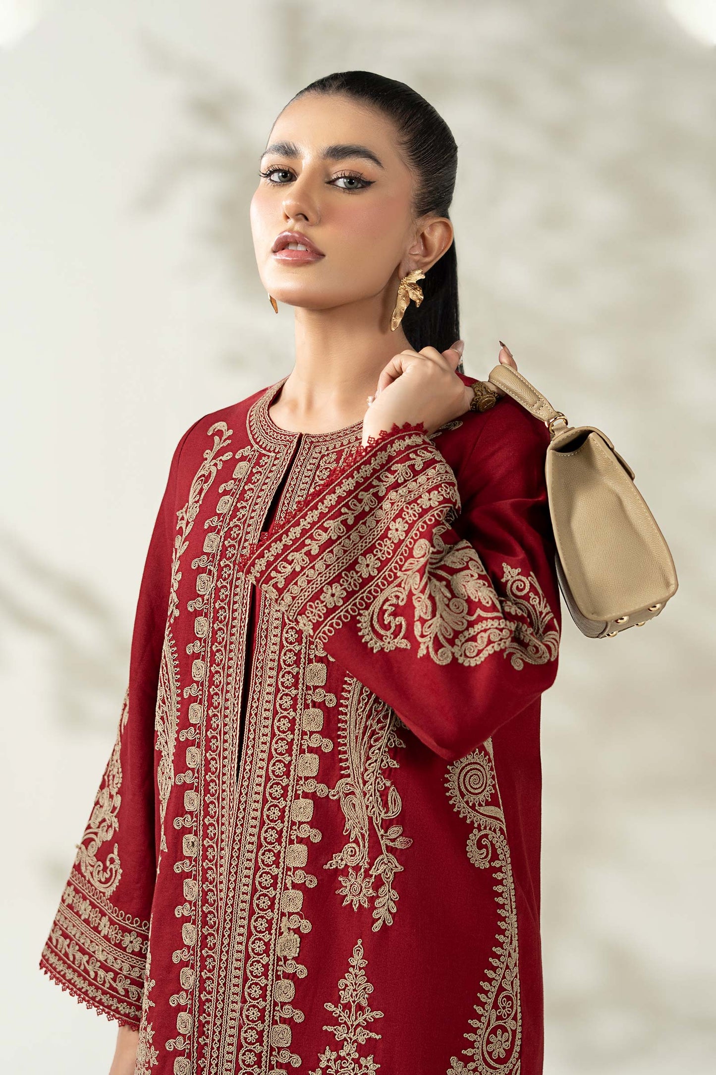 Maria B | Pre Fall Dresses | 3 Piece Embroidered Khaddar Suit ZB - Pakistani Designer Dress - by Maria B - Type : Ladies Clothes - 100% Original at Saira Sultan