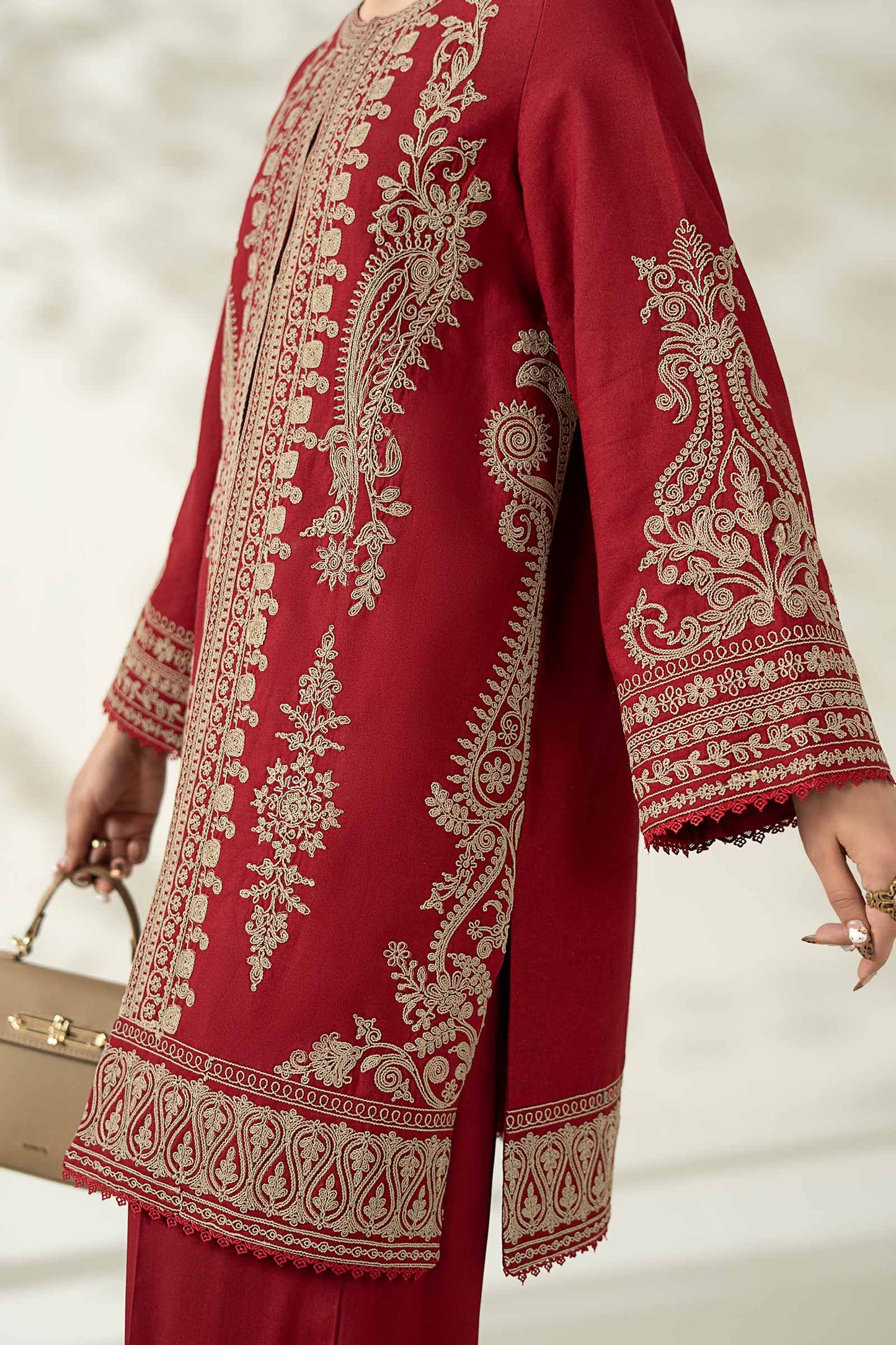 Maria B | Pre Fall Dresses | 3 Piece Embroidered Khaddar Suit ZB - Pakistani Designer Dress - by Maria B - Type : Ladies Clothes - 100% Original at Saira Sultan
