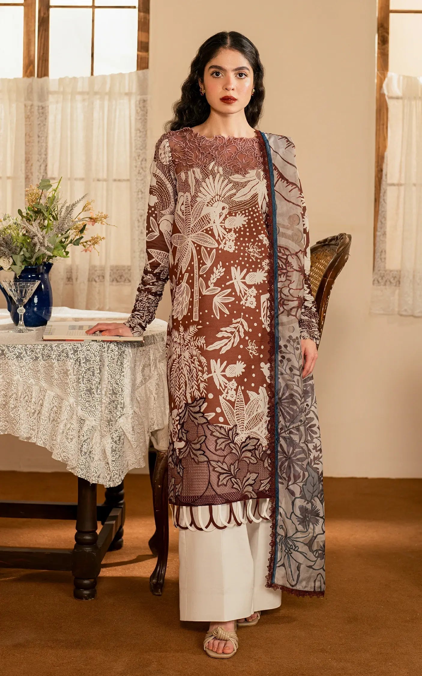 Asifa and Nabeel | Meraki Vintage 25 | Darcheeni (MVL25-07) XS Brown Lawn