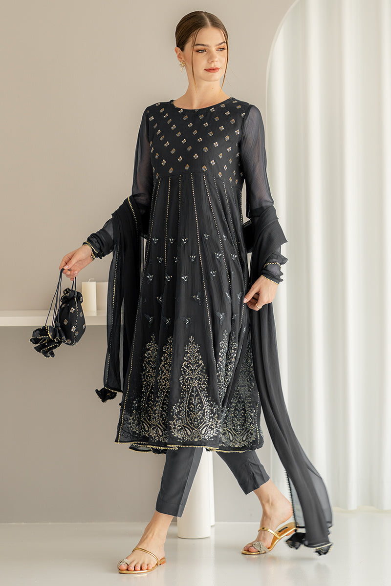 Ego | Diva Premium | ANAARKALI 3 PIECE XS Black Chiffon