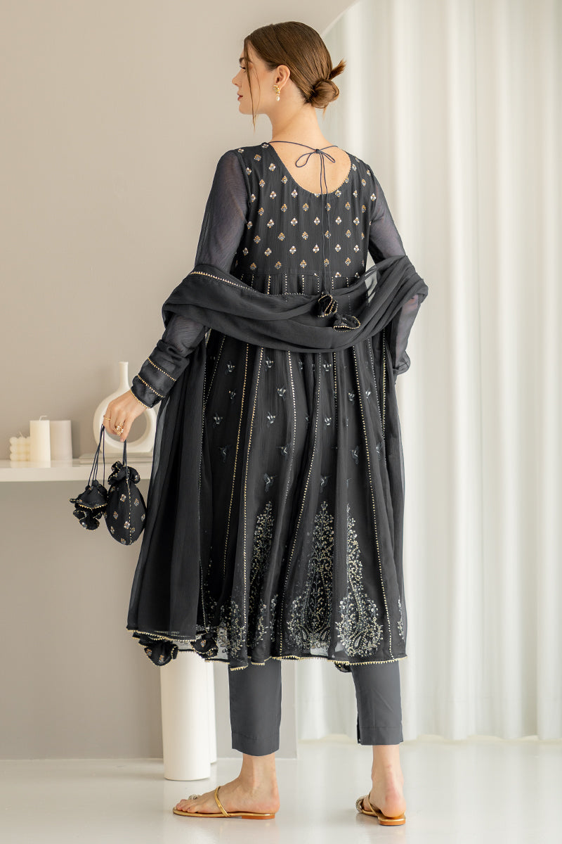 Ego | Diva Premium | ANAARKALI 3 PIECE S Black Chiffon