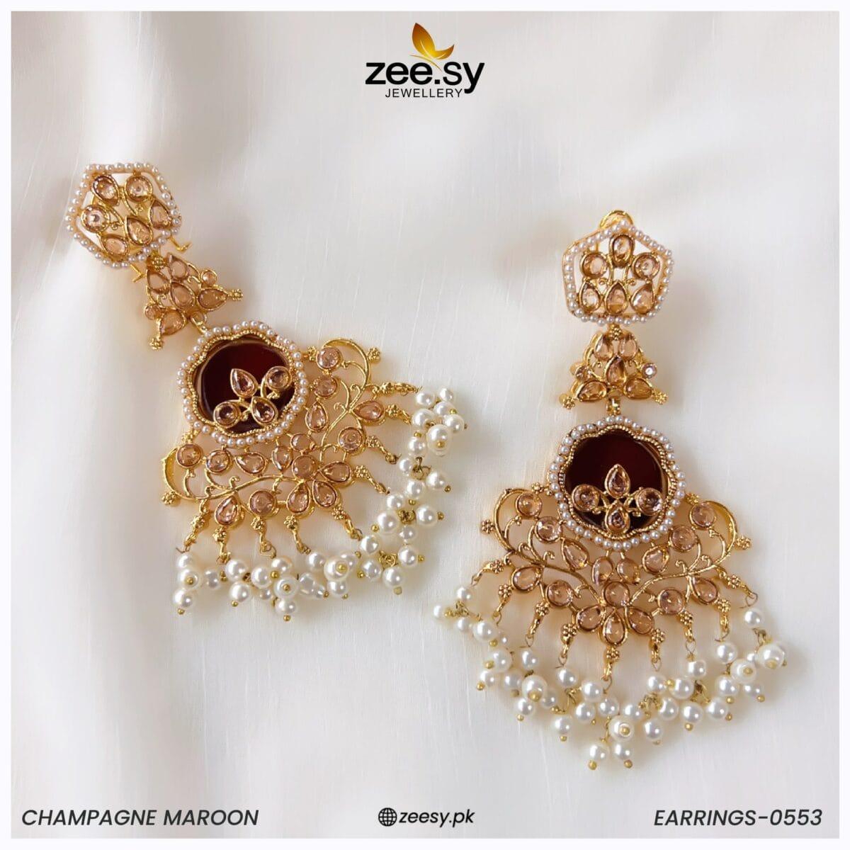 Earrings-0553 Champagne Maroon